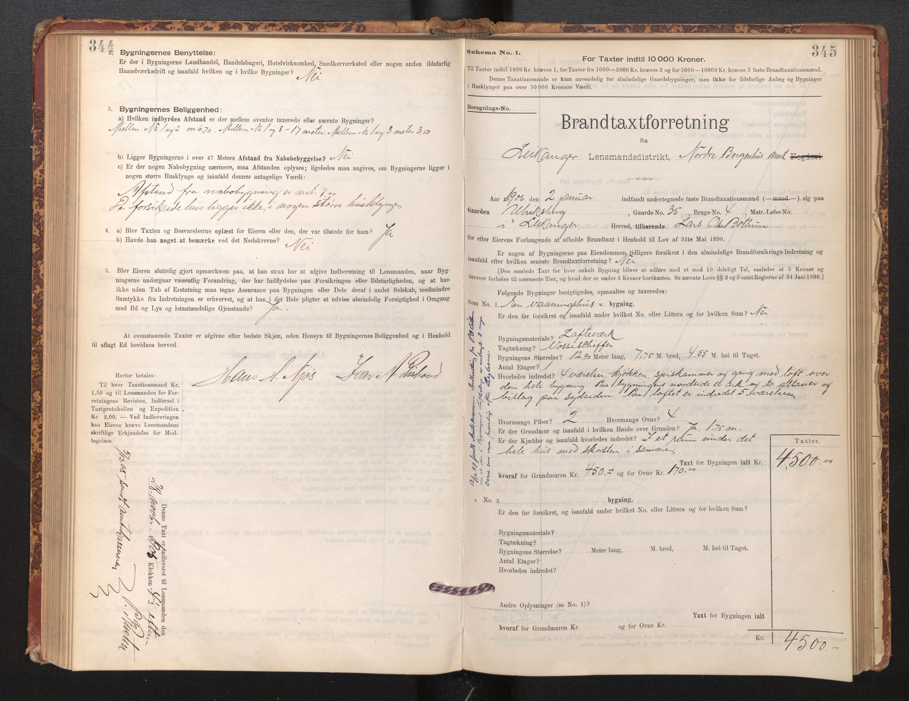 Lensmannen i Leikanger, SAB/A-29201/0012/L0004: Branntakstprotokoll, skjematakst, 1894-1903, p. 344-345