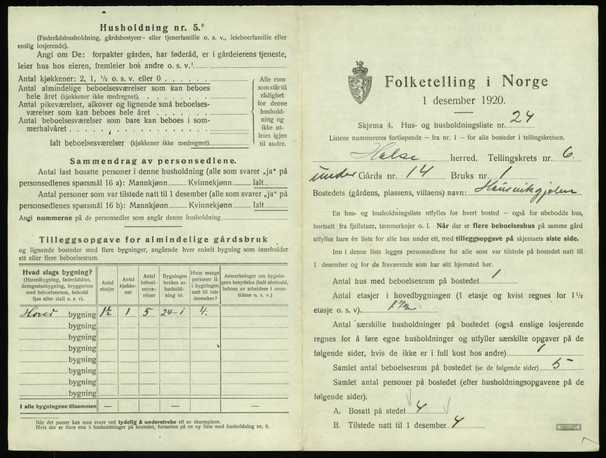 SAT, 1920 census for Halsa, 1920, p. 370