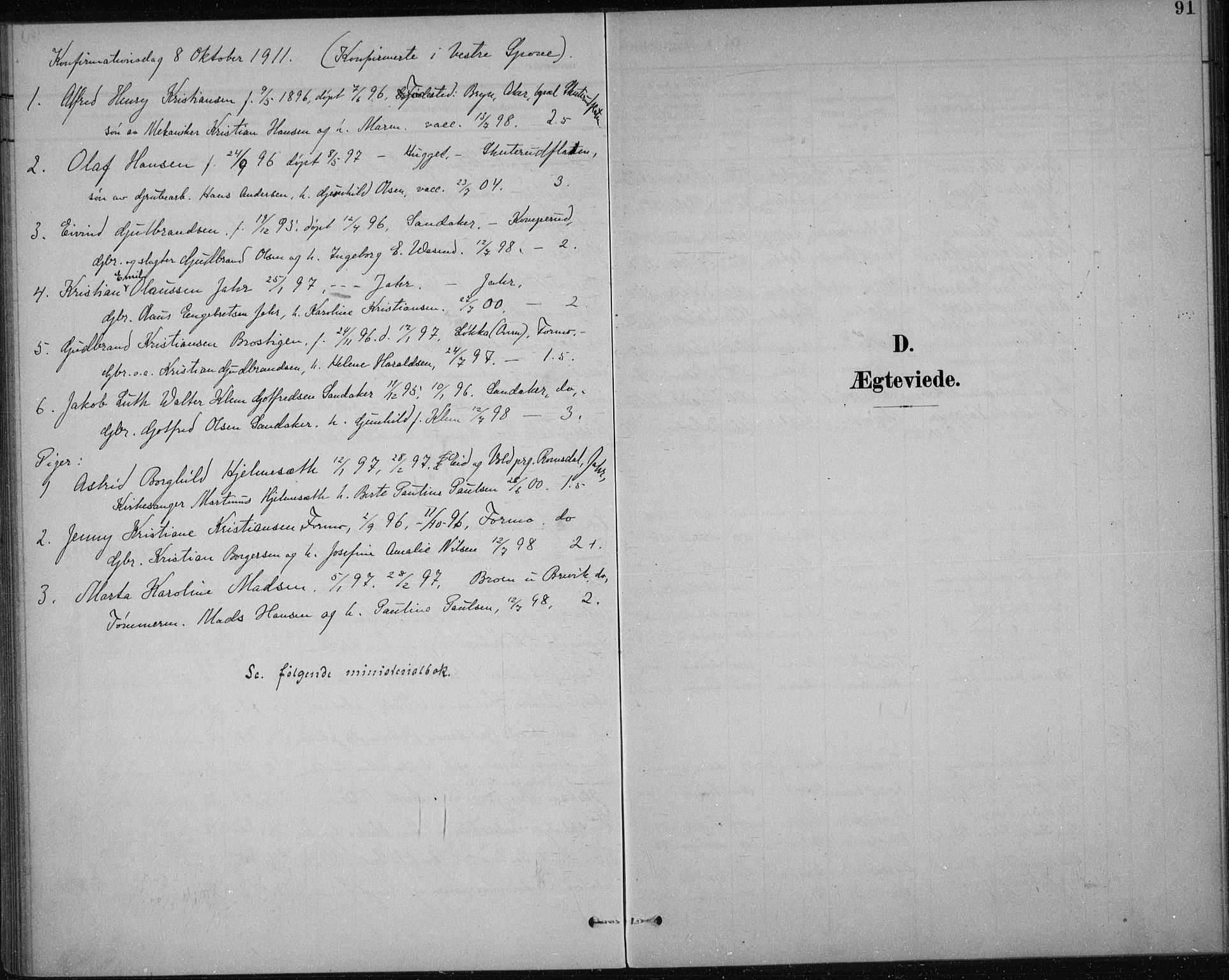 Modum kirkebøker, SAKO/A-234/F/Fa/L0017: Parish register (official) no. 17, 1900-1915, p. 91