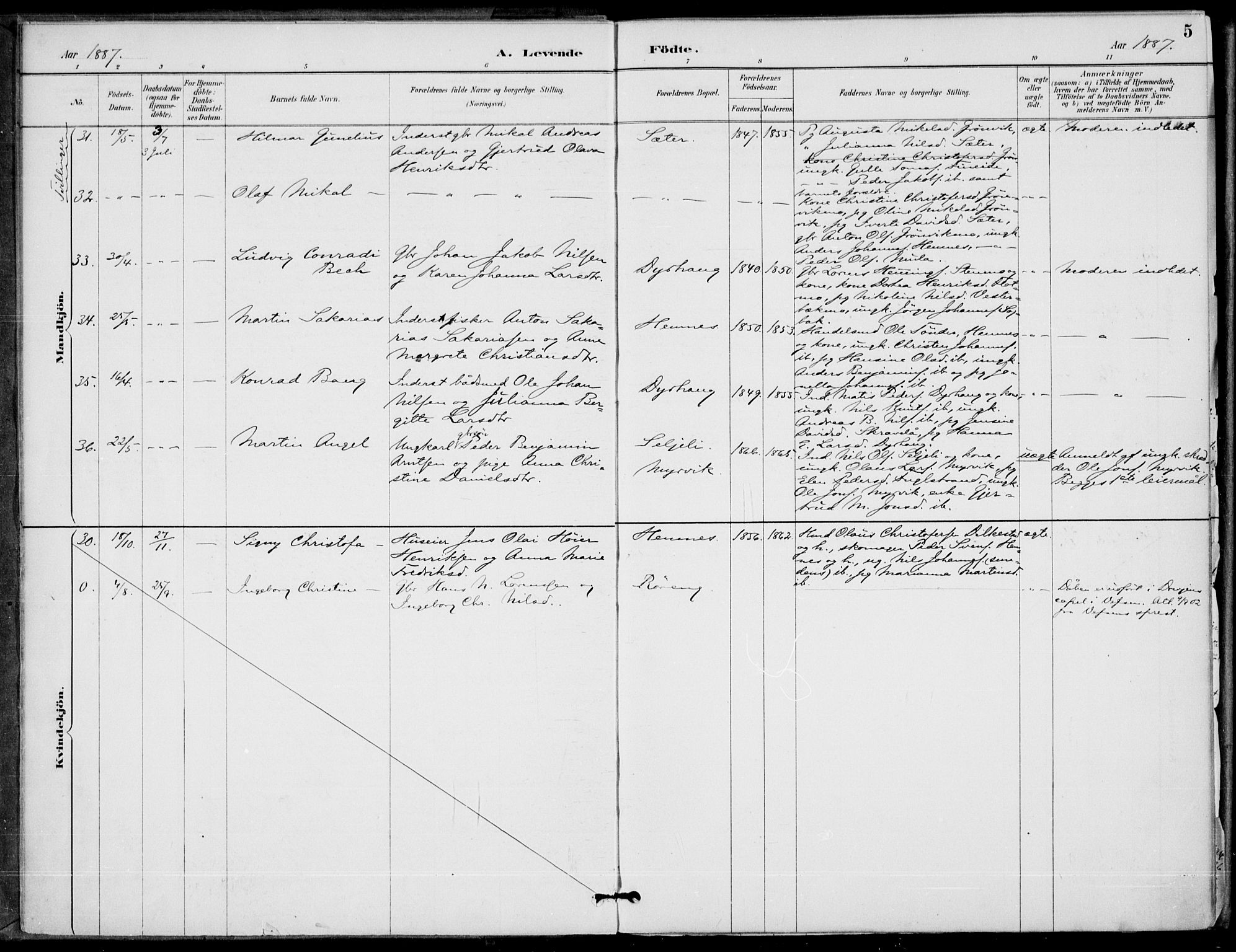 Ministerialprotokoller, klokkerbøker og fødselsregistre - Nordland, AV/SAT-A-1459/825/L0362: Parish register (official) no. 825A16, 1886-1908, p. 5