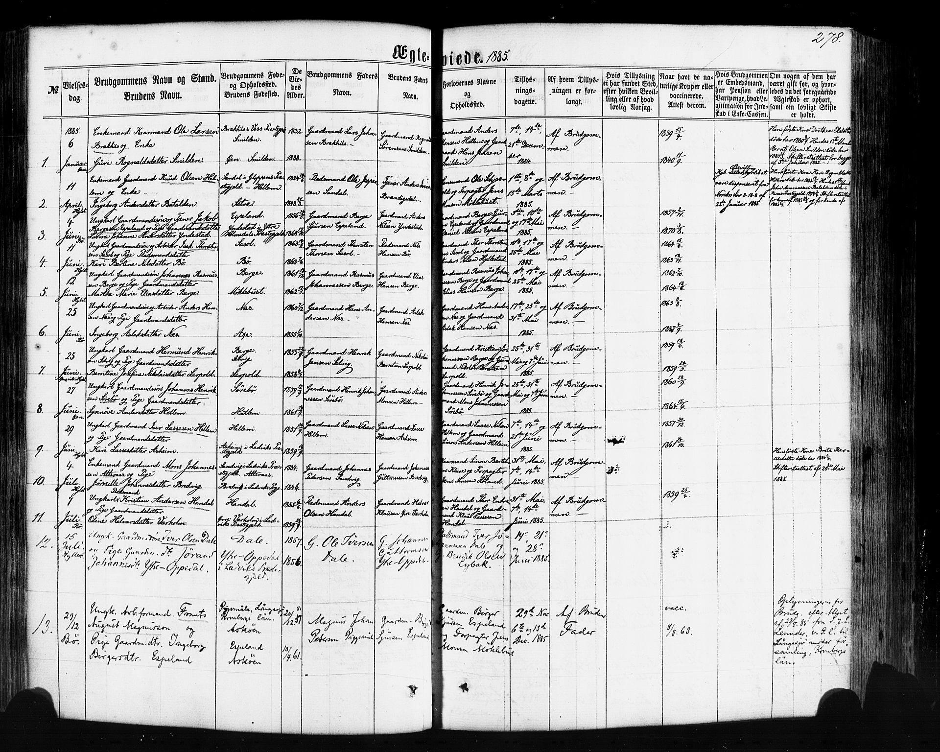 Hyllestad sokneprestembete, SAB/A-80401: Parish register (official) no. A 1, 1861-1886, p. 278