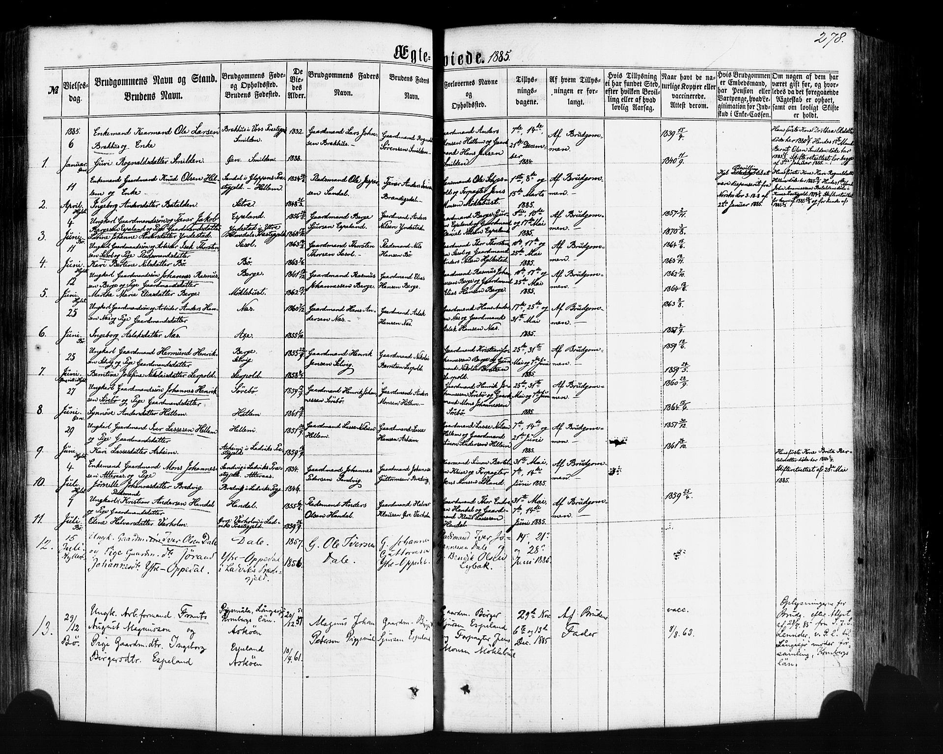 Hyllestad sokneprestembete, AV/SAB-A-80401: Parish register (official) no. A 1, 1861-1886, p. 278