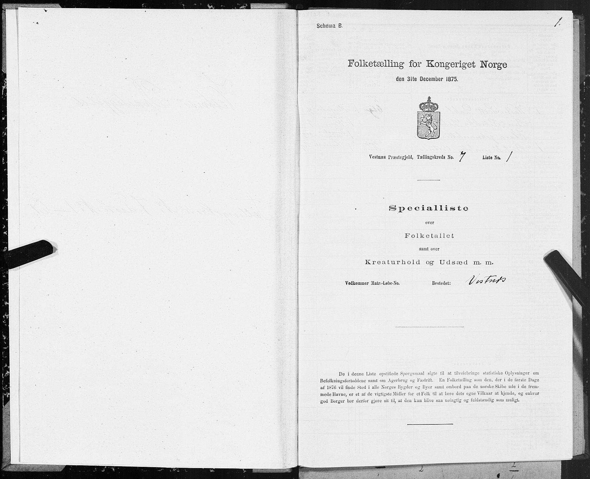 SAT, 1875 census for 1535P Vestnes, 1875, p. 3001