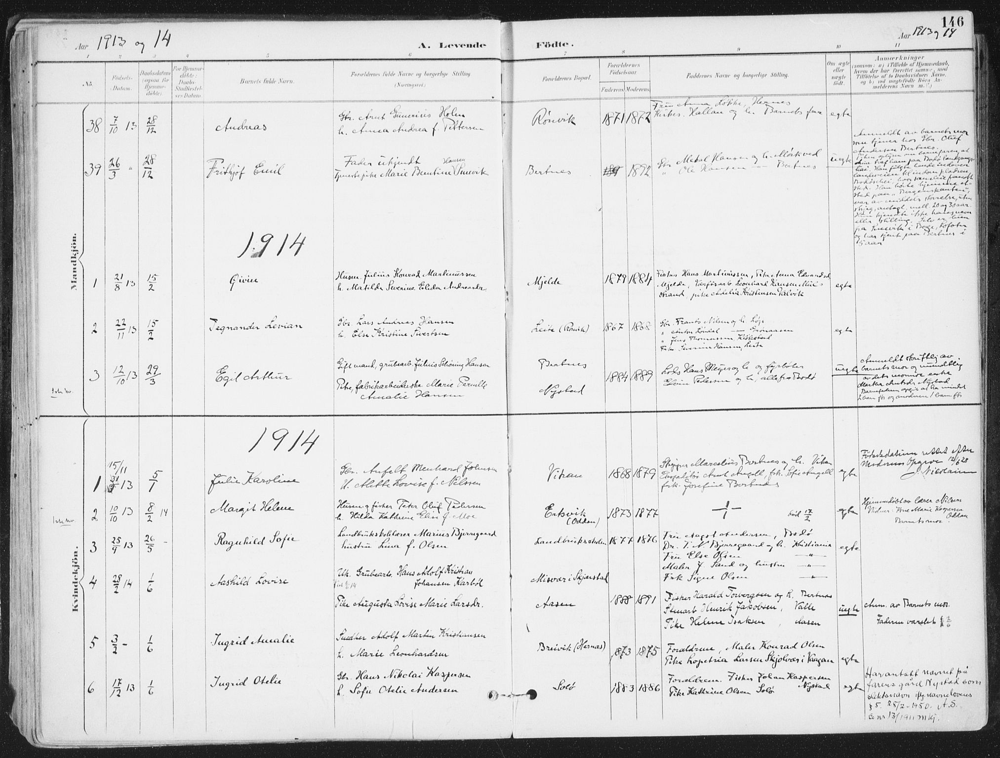 Ministerialprotokoller, klokkerbøker og fødselsregistre - Nordland, SAT/A-1459/802/L0055: Parish register (official) no. 802A02, 1894-1915, p. 146