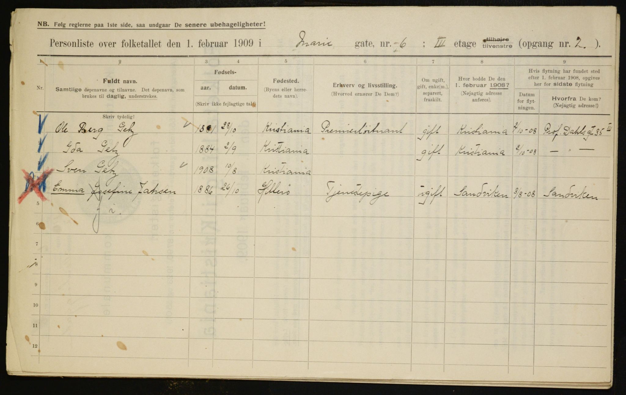 OBA, Municipal Census 1909 for Kristiania, 1909, p. 56902