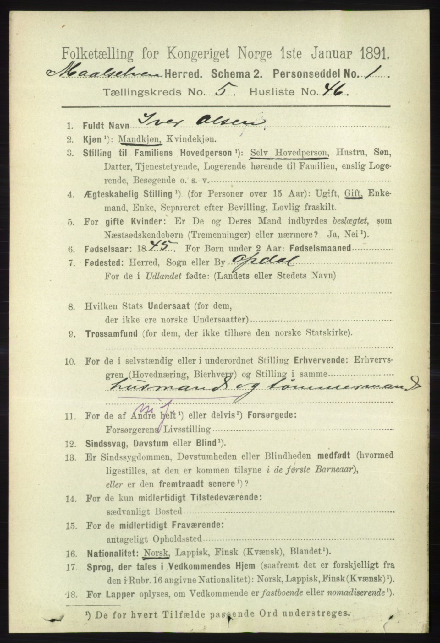 RA, 1891 census for 1924 Målselv, 1891, p. 1931