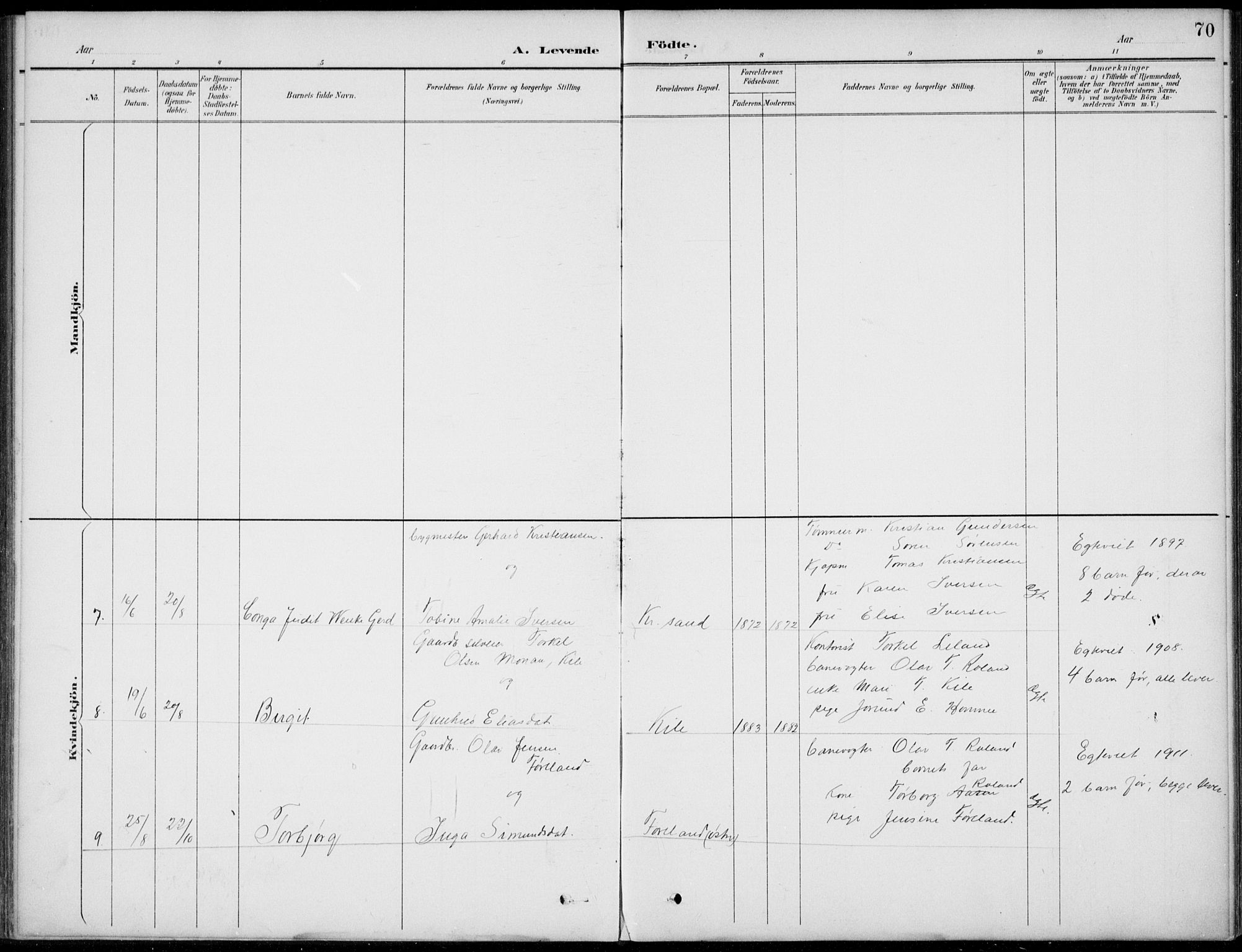 Vennesla sokneprestkontor, AV/SAK-1111-0045/Fb/Fba/L0003: Parish register (copy) no. B 3, 1890-1919, p. 70