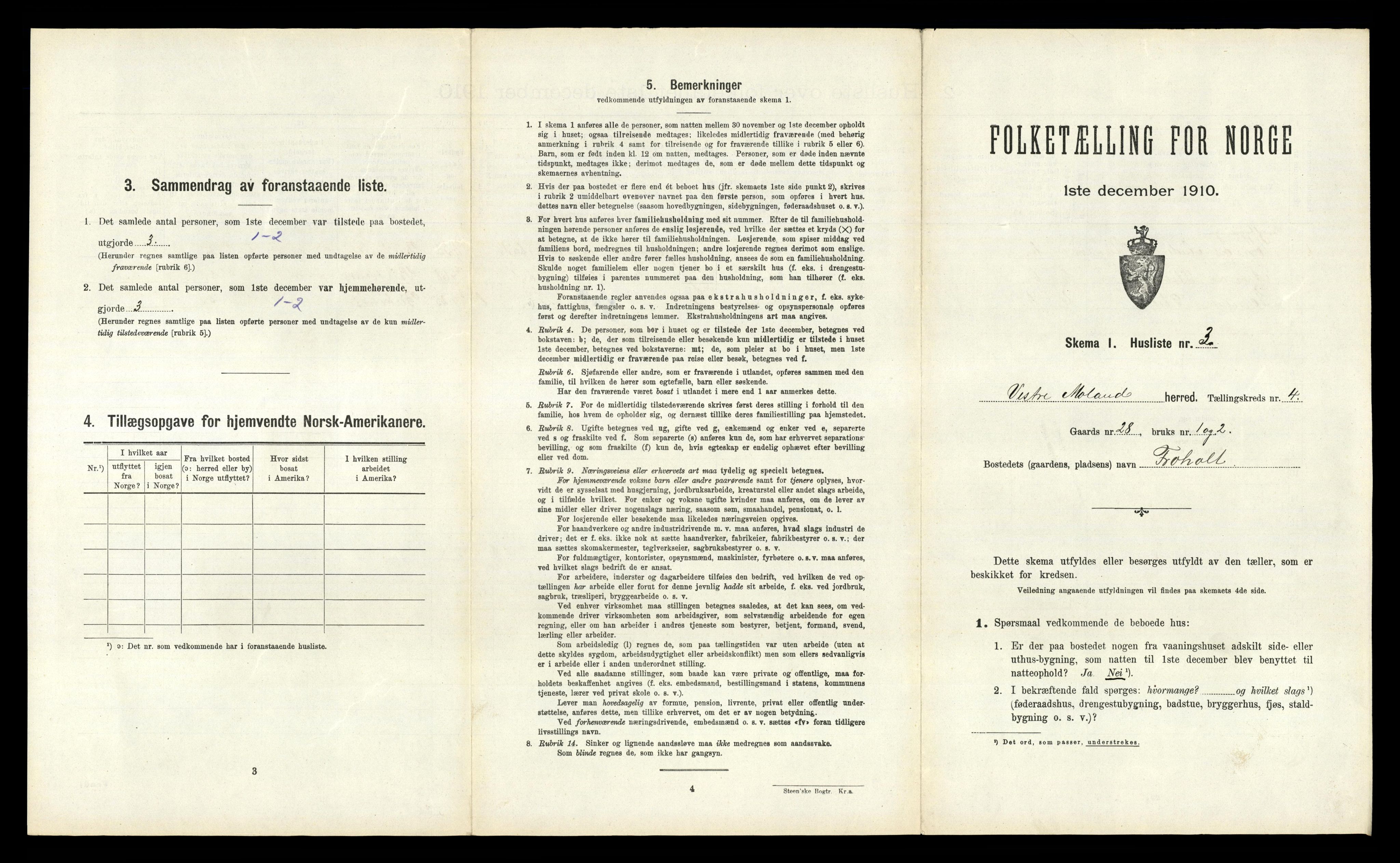 RA, 1910 census for Vestre Moland, 1910, p. 592