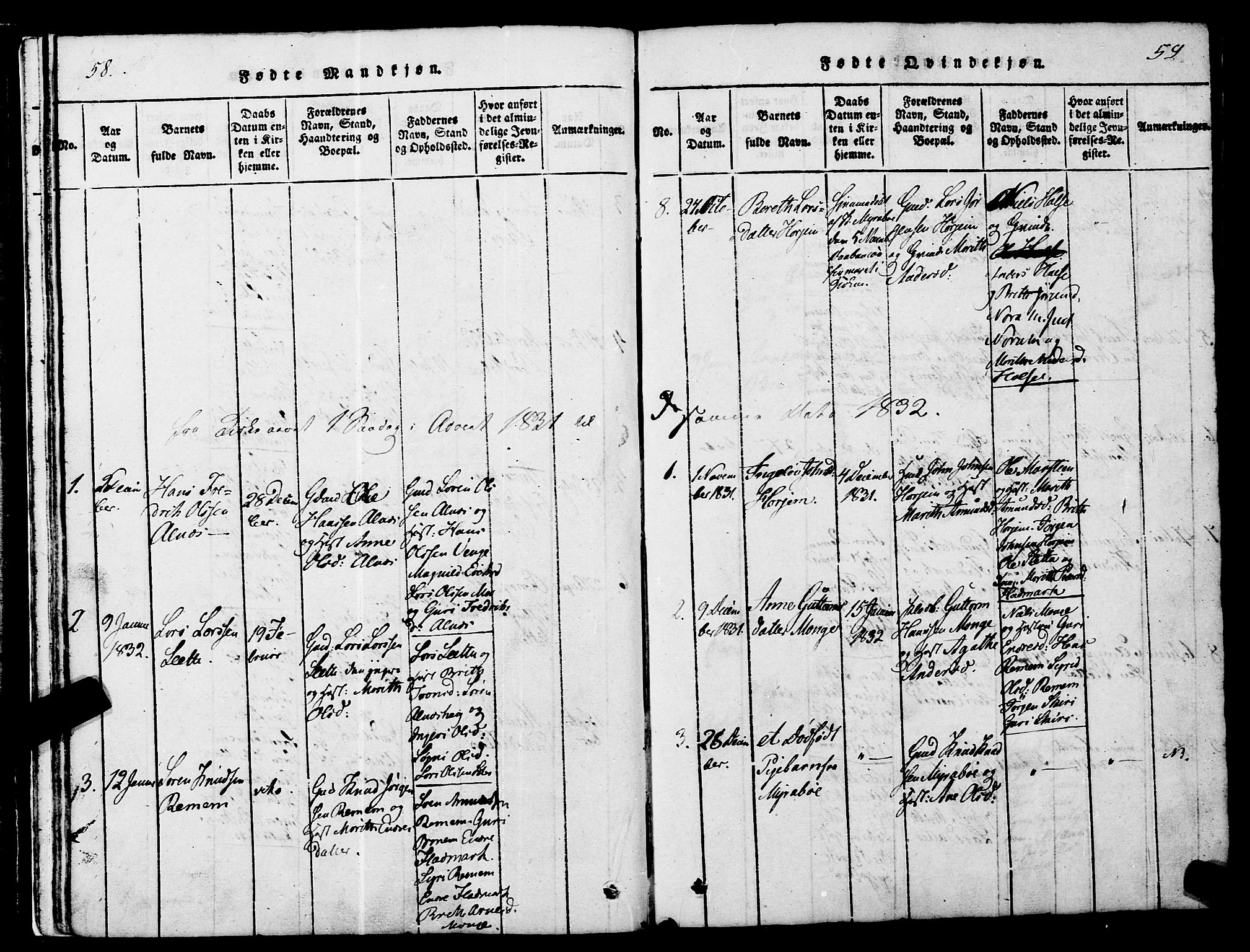 Ministerialprotokoller, klokkerbøker og fødselsregistre - Møre og Romsdal, SAT/A-1454/546/L0593: Parish register (official) no. 546A01, 1818-1853, p. 58-59