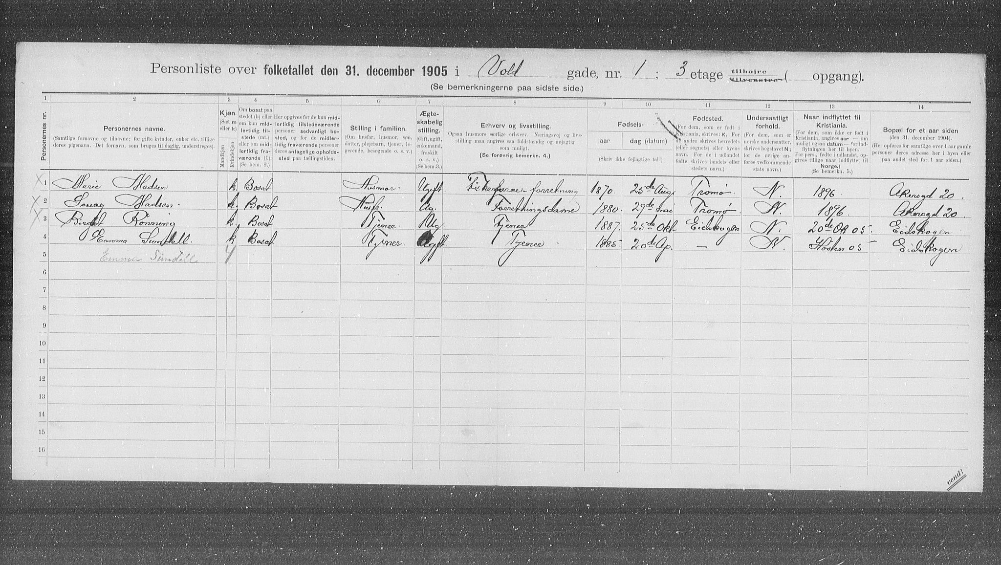 OBA, Municipal Census 1905 for Kristiania, 1905, p. 36553