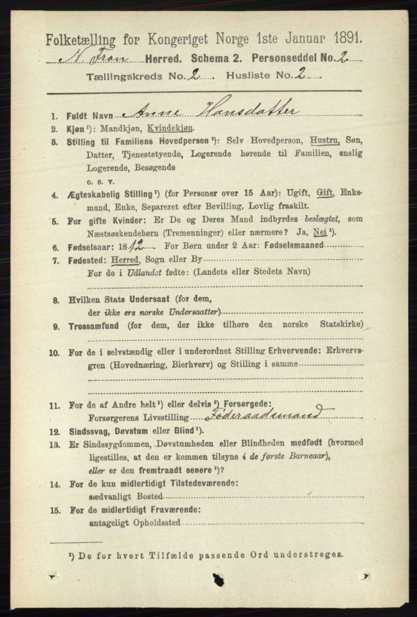 RA, 1891 census for 0518 Nord-Fron, 1891, p. 348