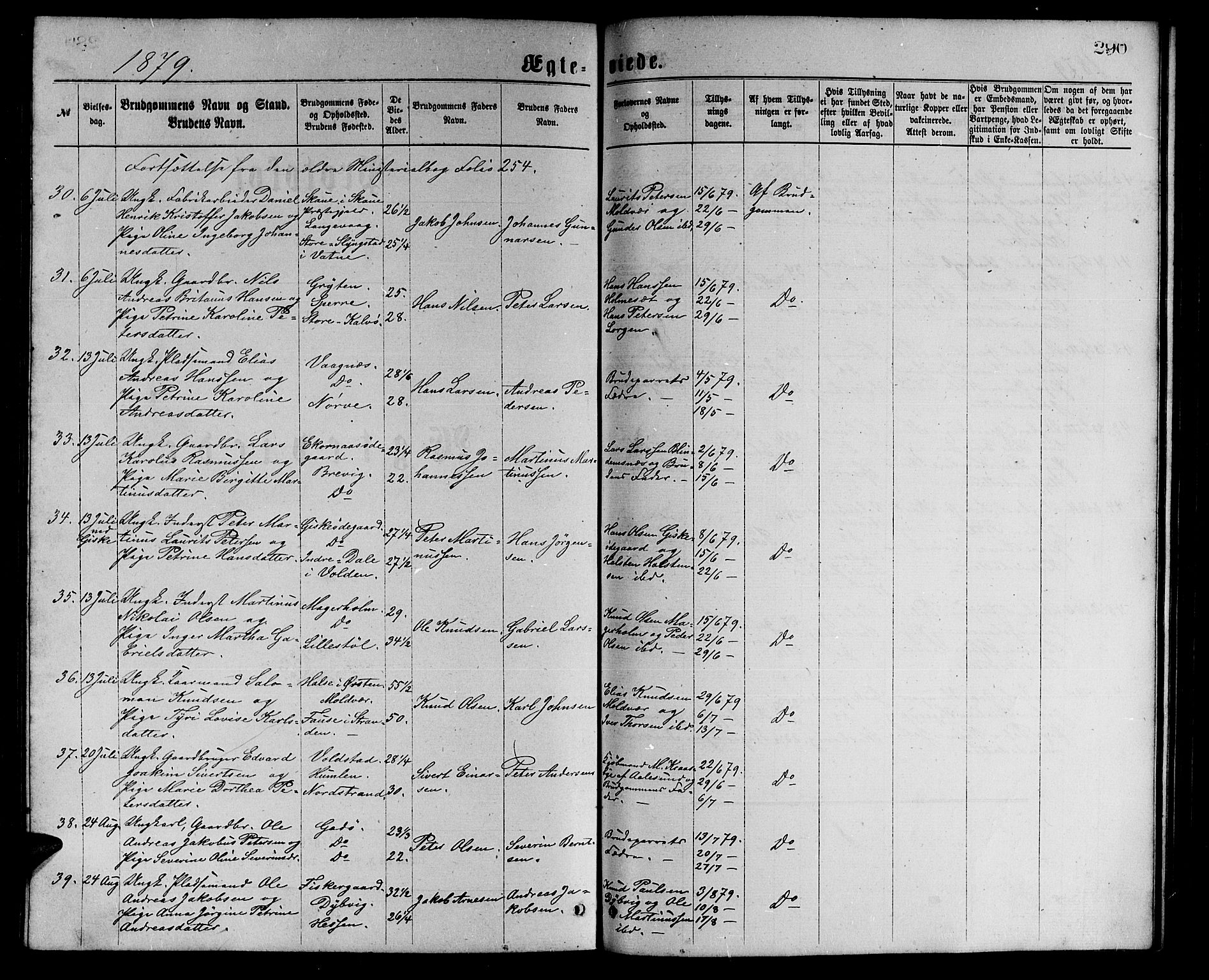 Ministerialprotokoller, klokkerbøker og fødselsregistre - Møre og Romsdal, SAT/A-1454/528/L0429: Parish register (copy) no. 528C10, 1872-1886, p. 290