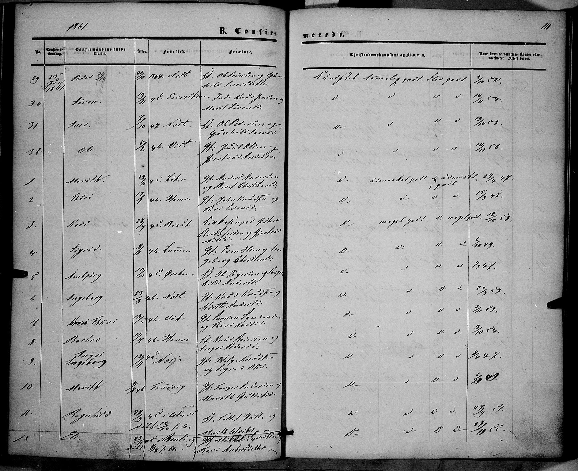 Vestre Slidre prestekontor, SAH/PREST-136/H/Ha/Haa/L0002: Parish register (official) no. 2, 1856-1864, p. 111