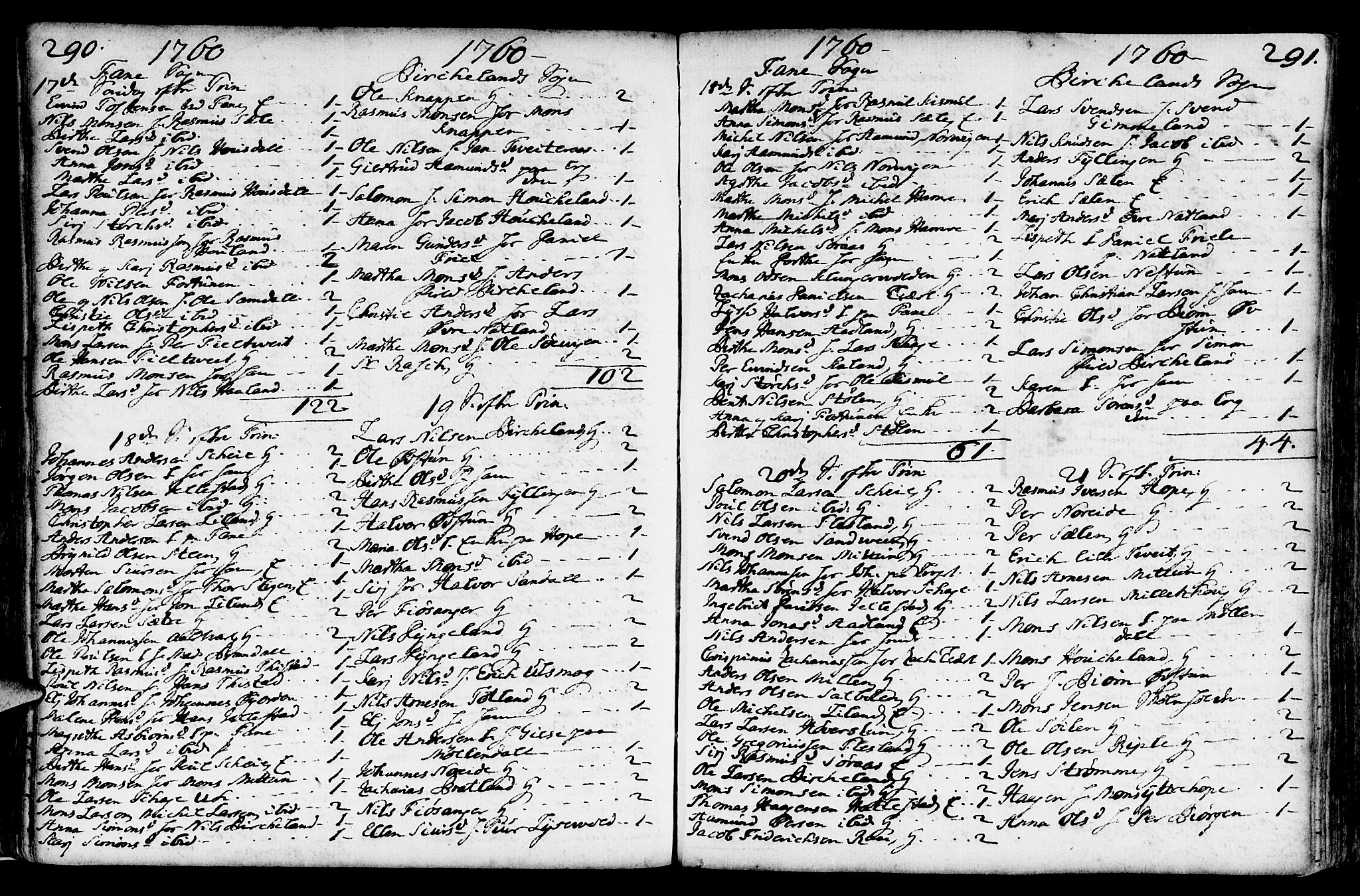 Fana Sokneprestembete, SAB/A-75101/H/Haa/Haaa/L0004: Parish register (official) no. A 4, 1757-1774, p. 290-291