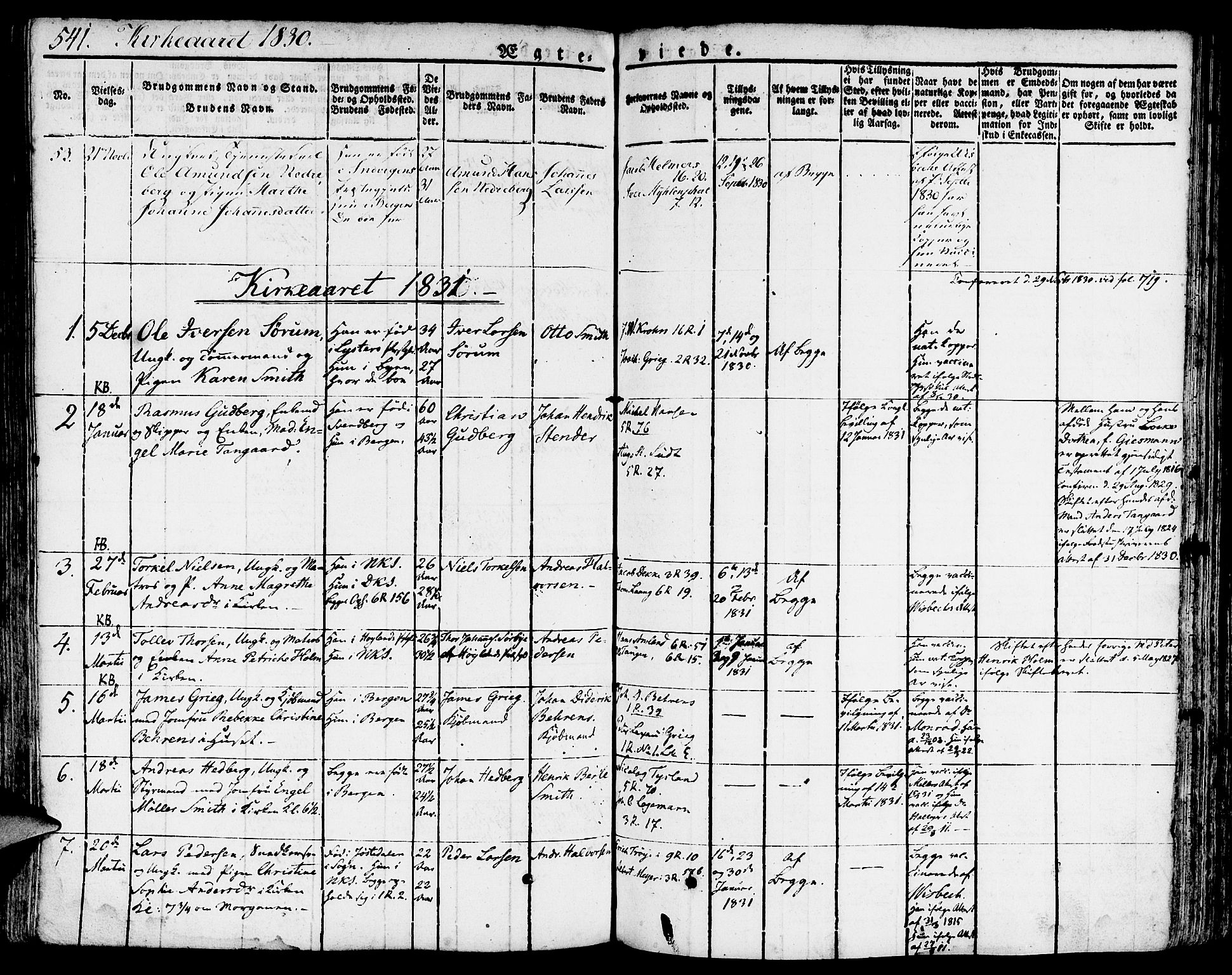 Nykirken Sokneprestembete, SAB/A-77101/H/Hab: Parish register (copy) no. A 5II, 1821-1843, p. 541