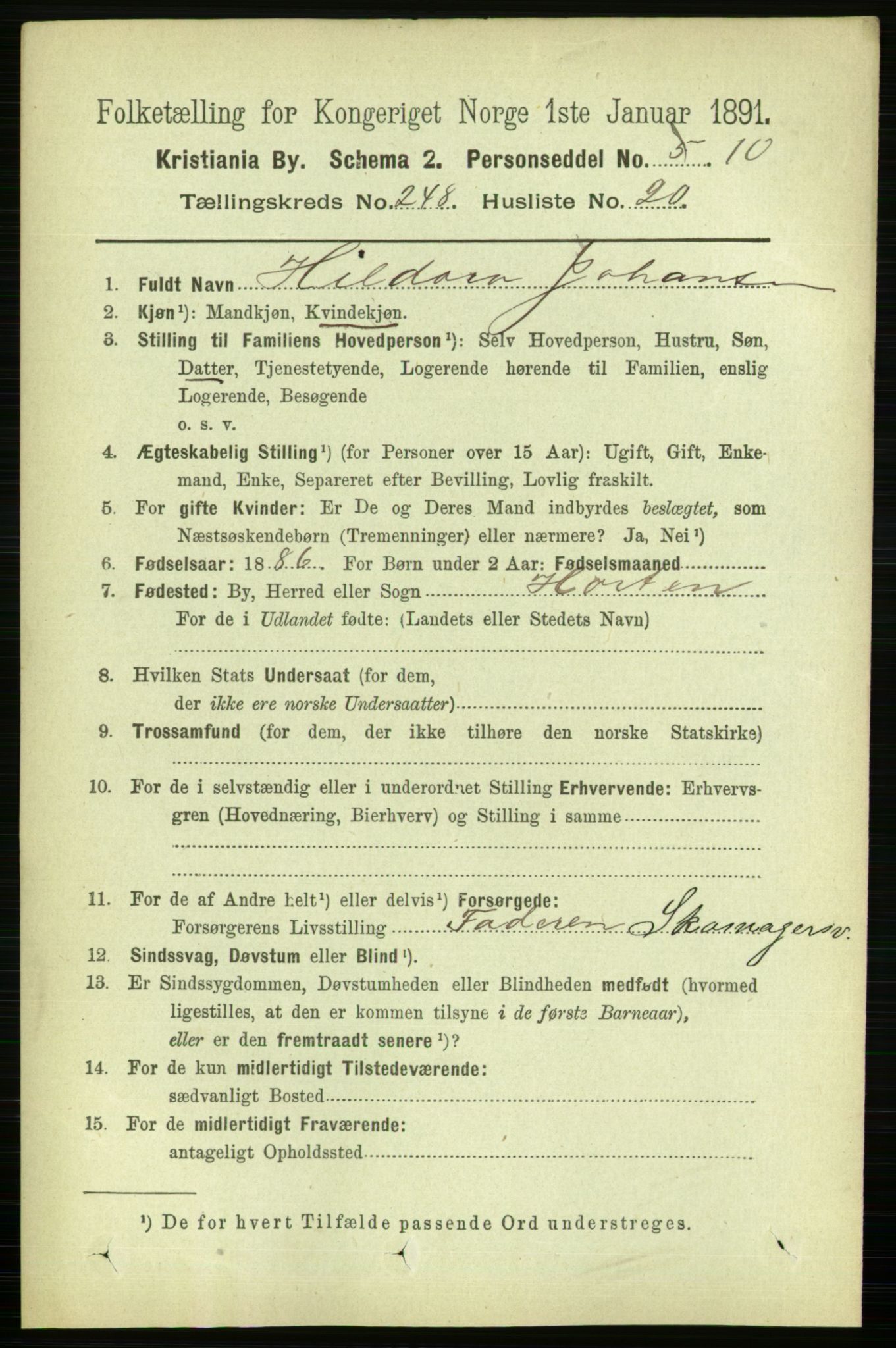 RA, 1891 census for 0301 Kristiania, 1891, p. 152042
