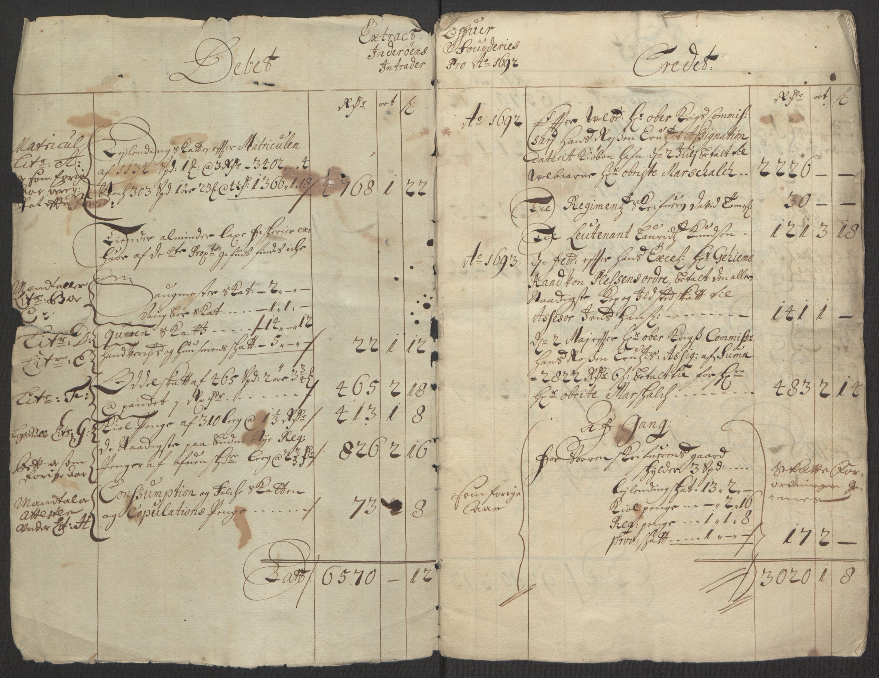 Rentekammeret inntil 1814, Reviderte regnskaper, Fogderegnskap, RA/EA-4092/R63/L4308: Fogderegnskap Inderøy, 1692-1694, p. 4