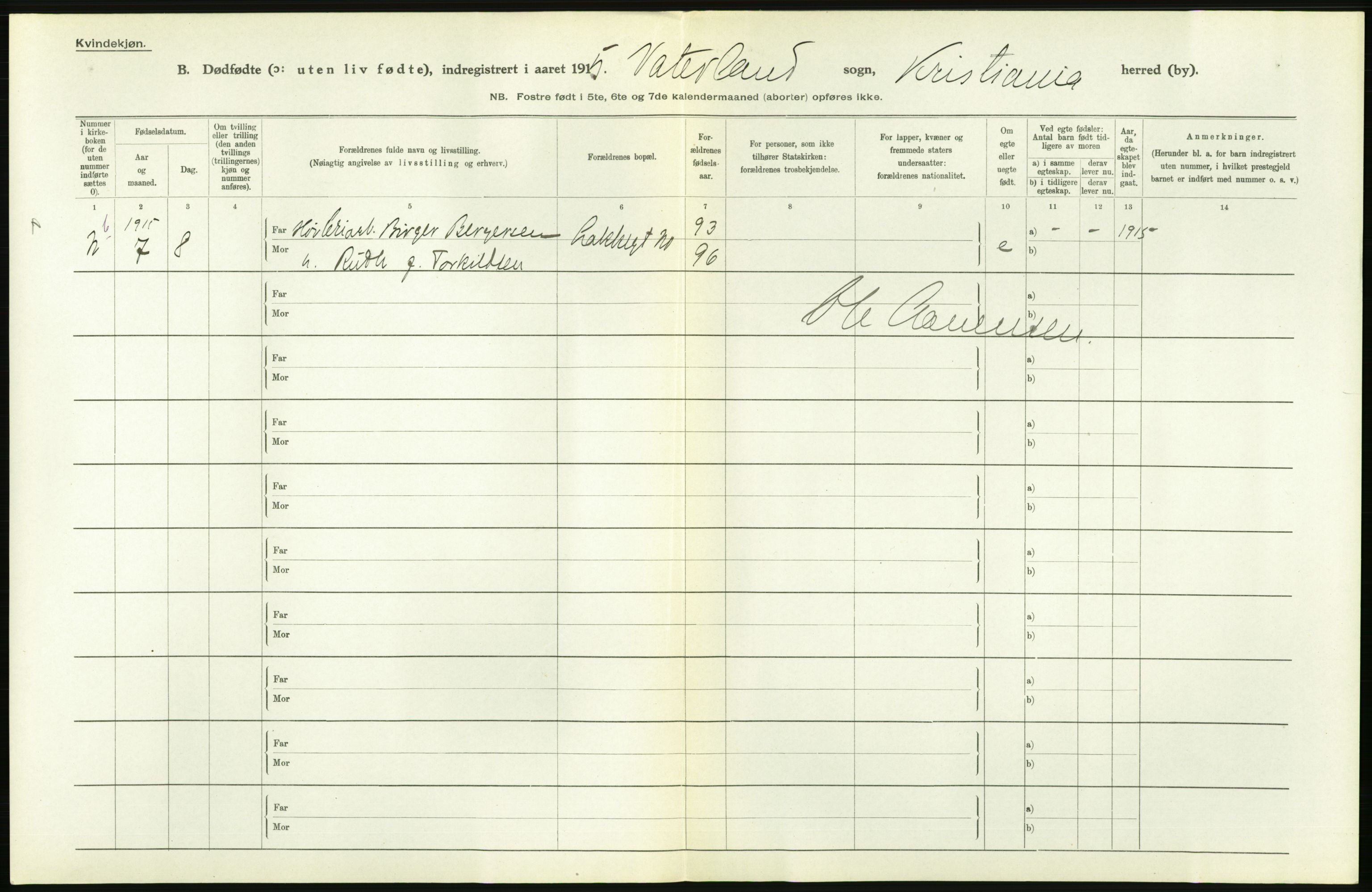 Statistisk sentralbyrå, Sosiodemografiske emner, Befolkning, RA/S-2228/D/Df/Dfb/Dfbe/L0010: Kristiania: Døde, dødfødte., 1915, p. 504