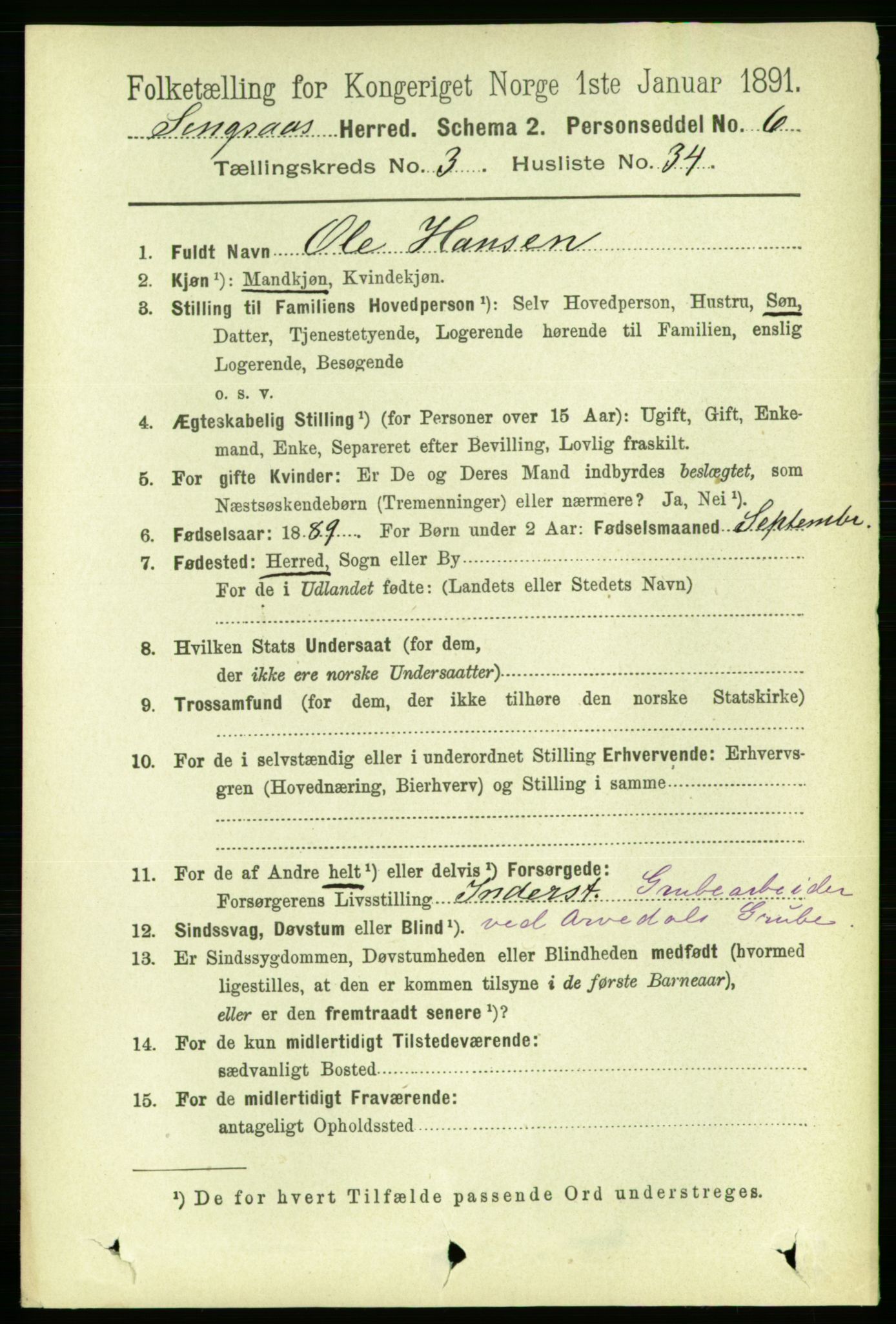 RA, 1891 census for 1646 Singsås, 1891, p. 809