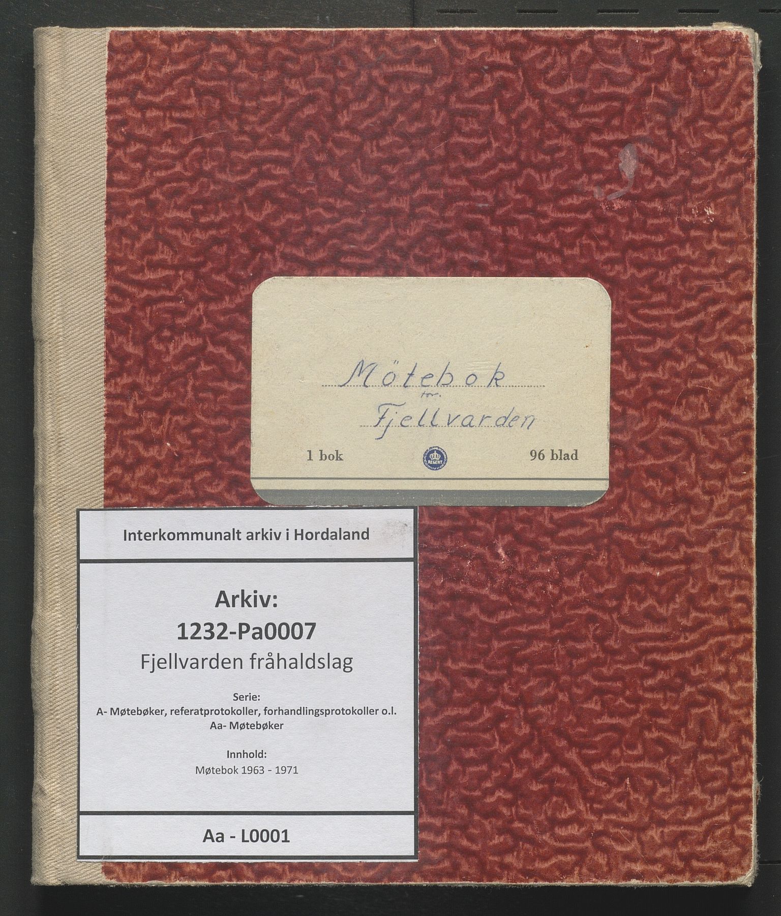 Fjellvarden fråhaldslag, IKAH/1232-Pa0007/A/Aa/L0001: Møtebok, 1963-1971