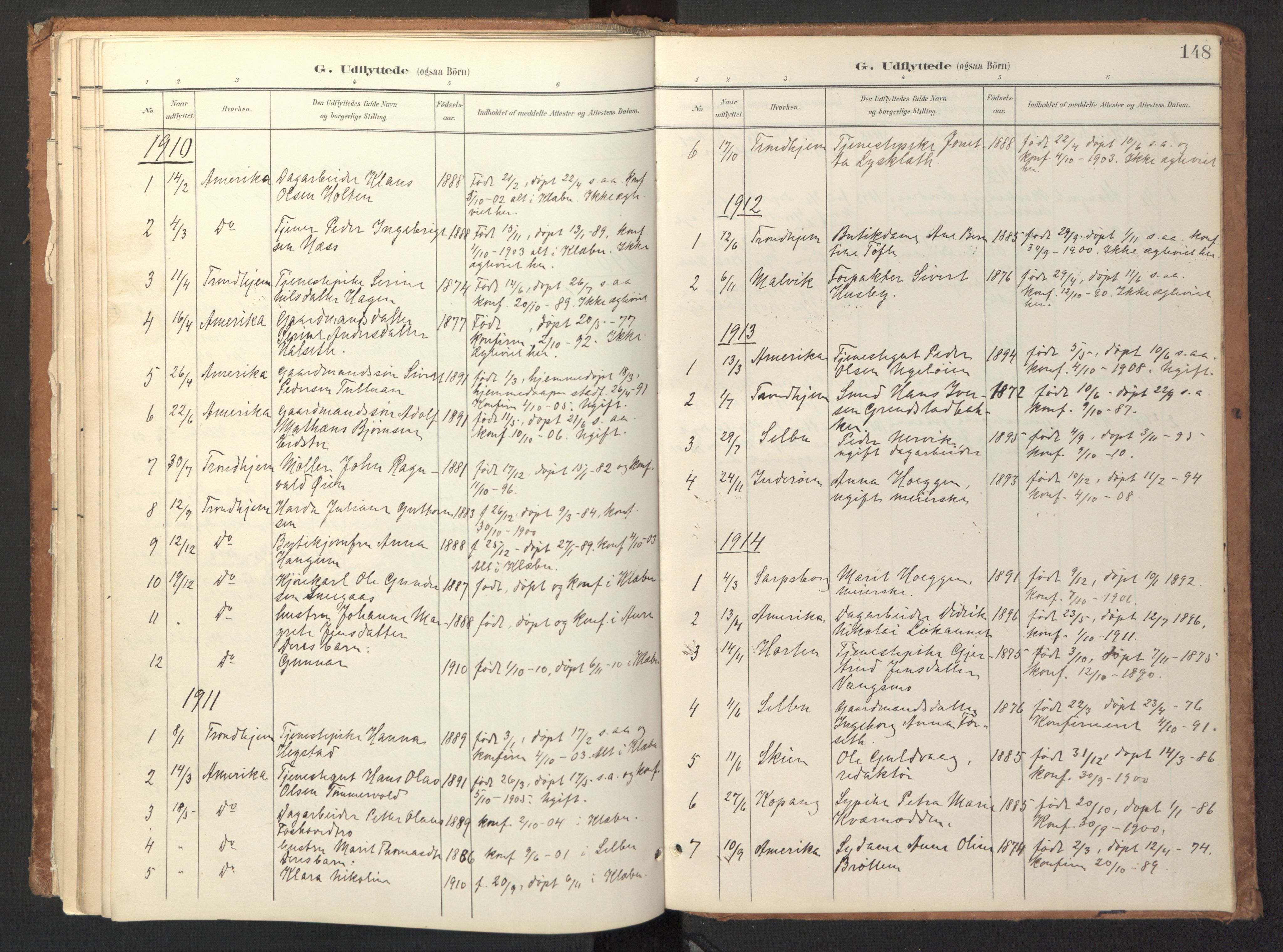 Ministerialprotokoller, klokkerbøker og fødselsregistre - Sør-Trøndelag, SAT/A-1456/618/L0448: Parish register (official) no. 618A11, 1898-1916, p. 148