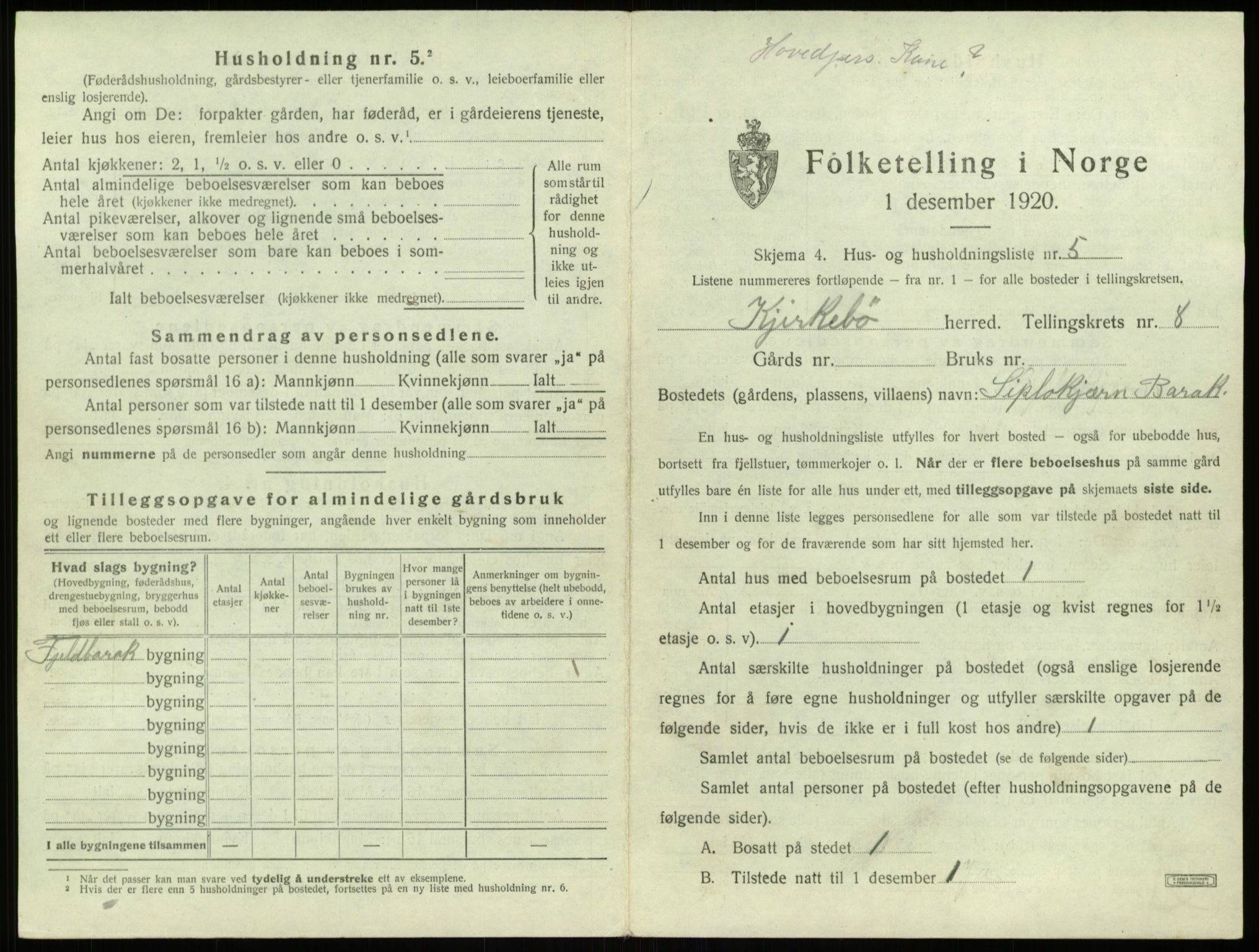 SAB, 1920 census for Kyrkjebø, 1920, p. 524