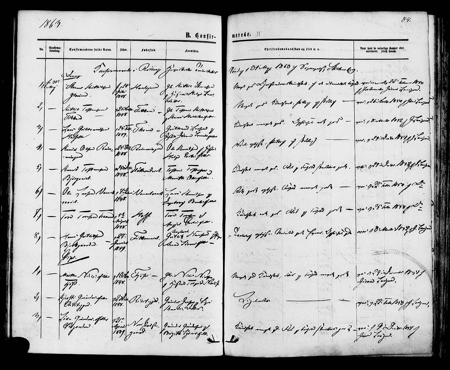 Rollag kirkebøker, SAKO/A-240/F/Fa/L0009: Parish register (official) no. I 9, 1860-1874, p. 84