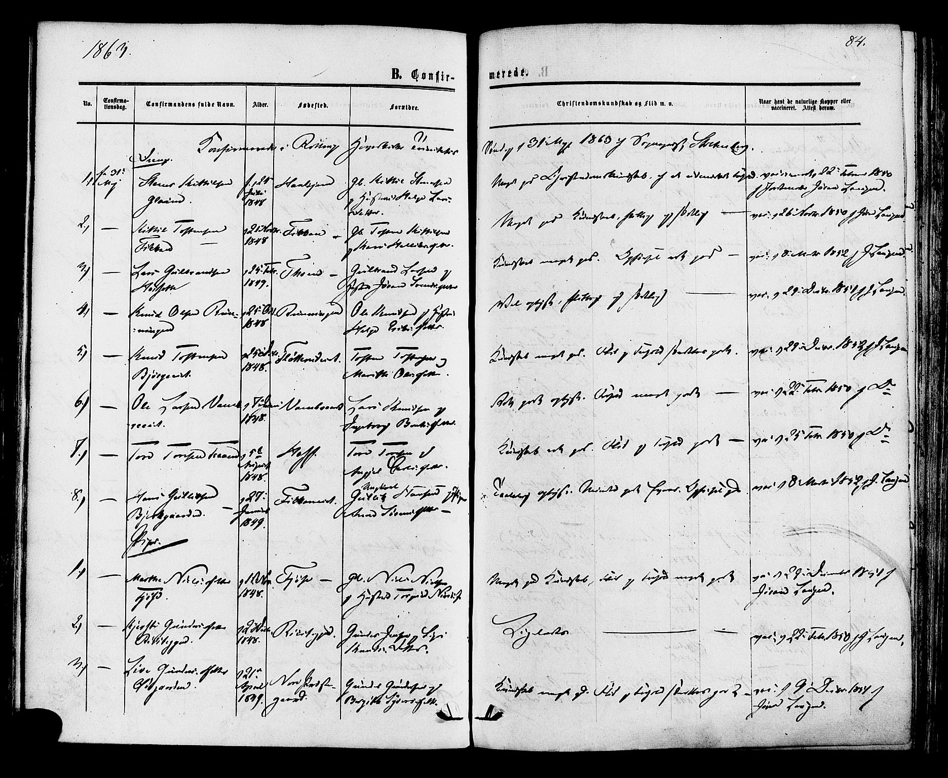 Rollag kirkebøker, AV/SAKO-A-240/F/Fa/L0009: Parish register (official) no. I 9, 1860-1874, p. 84