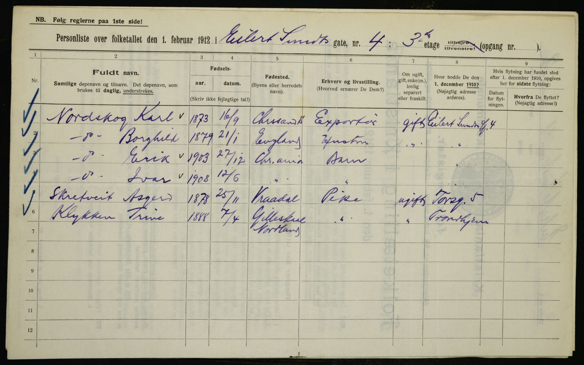 OBA, Municipal Census 1912 for Kristiania, 1912, p. 18915