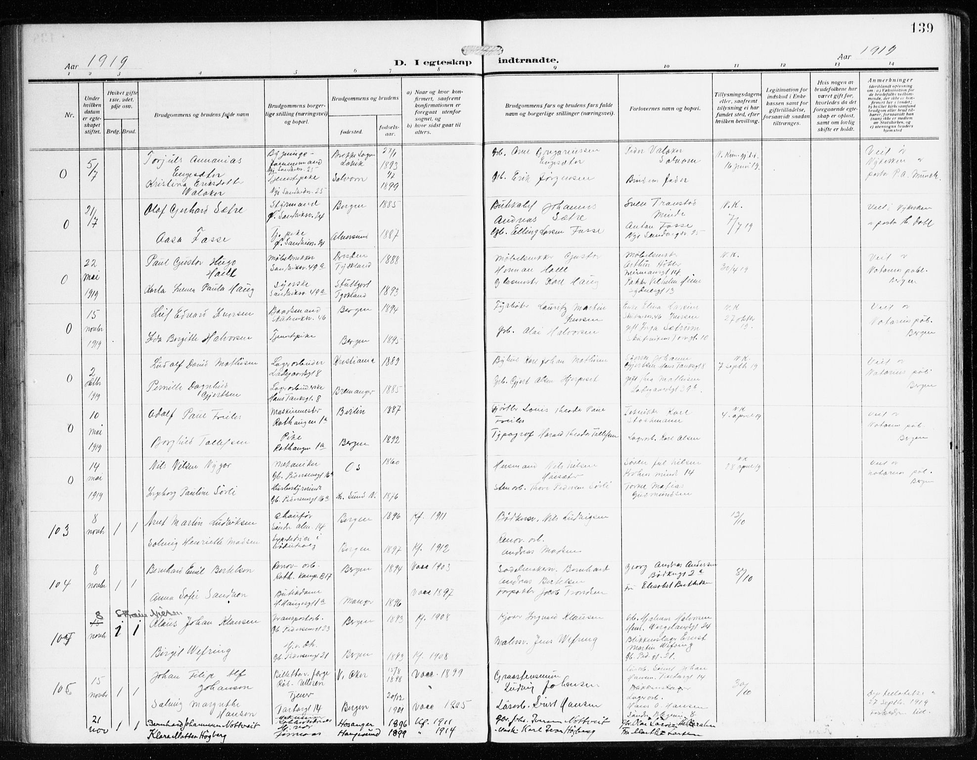 Sandviken Sokneprestembete, AV/SAB-A-77601/H/Ha/L0015: Parish register (official) no. D 2, 1911-1923, p. 139