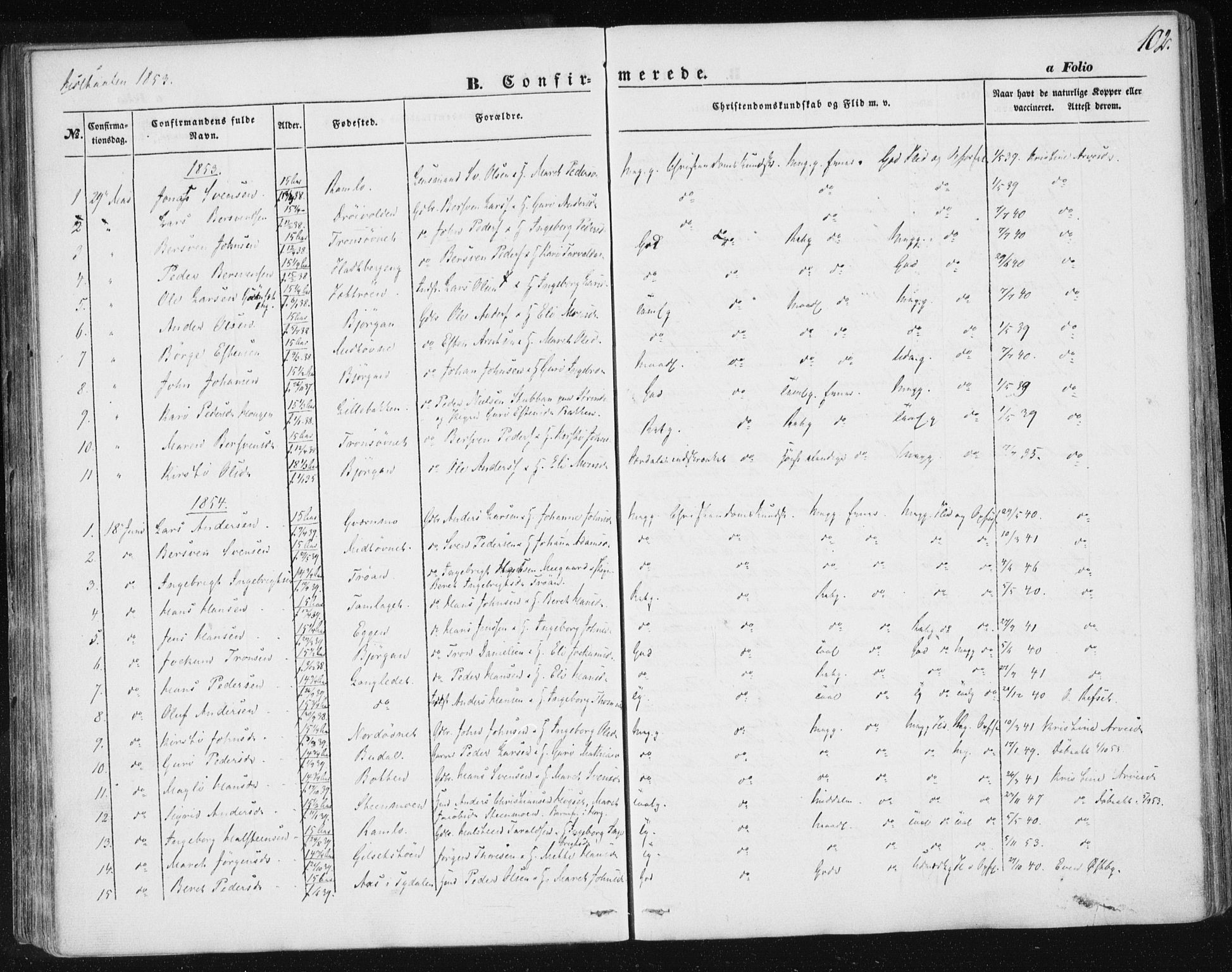 Ministerialprotokoller, klokkerbøker og fødselsregistre - Sør-Trøndelag, SAT/A-1456/685/L0963: Parish register (official) no. 685A06 /1, 1846-1859, p. 102