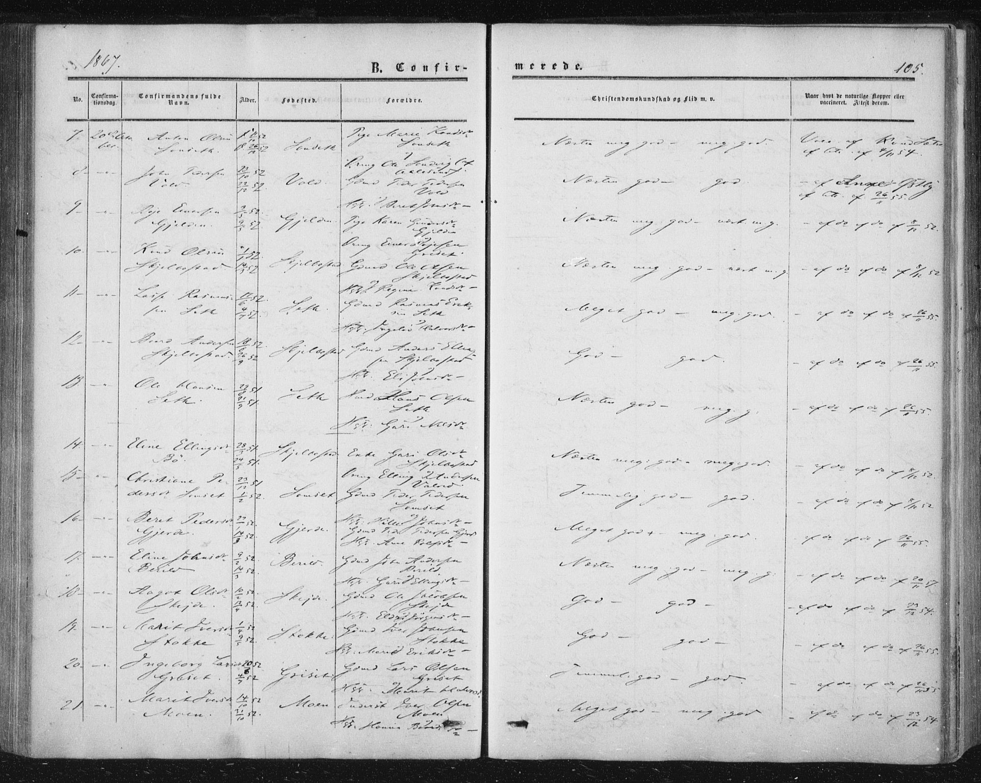 Ministerialprotokoller, klokkerbøker og fødselsregistre - Møre og Romsdal, AV/SAT-A-1454/543/L0562: Parish register (official) no. 543A02, 1854-1884, p. 105