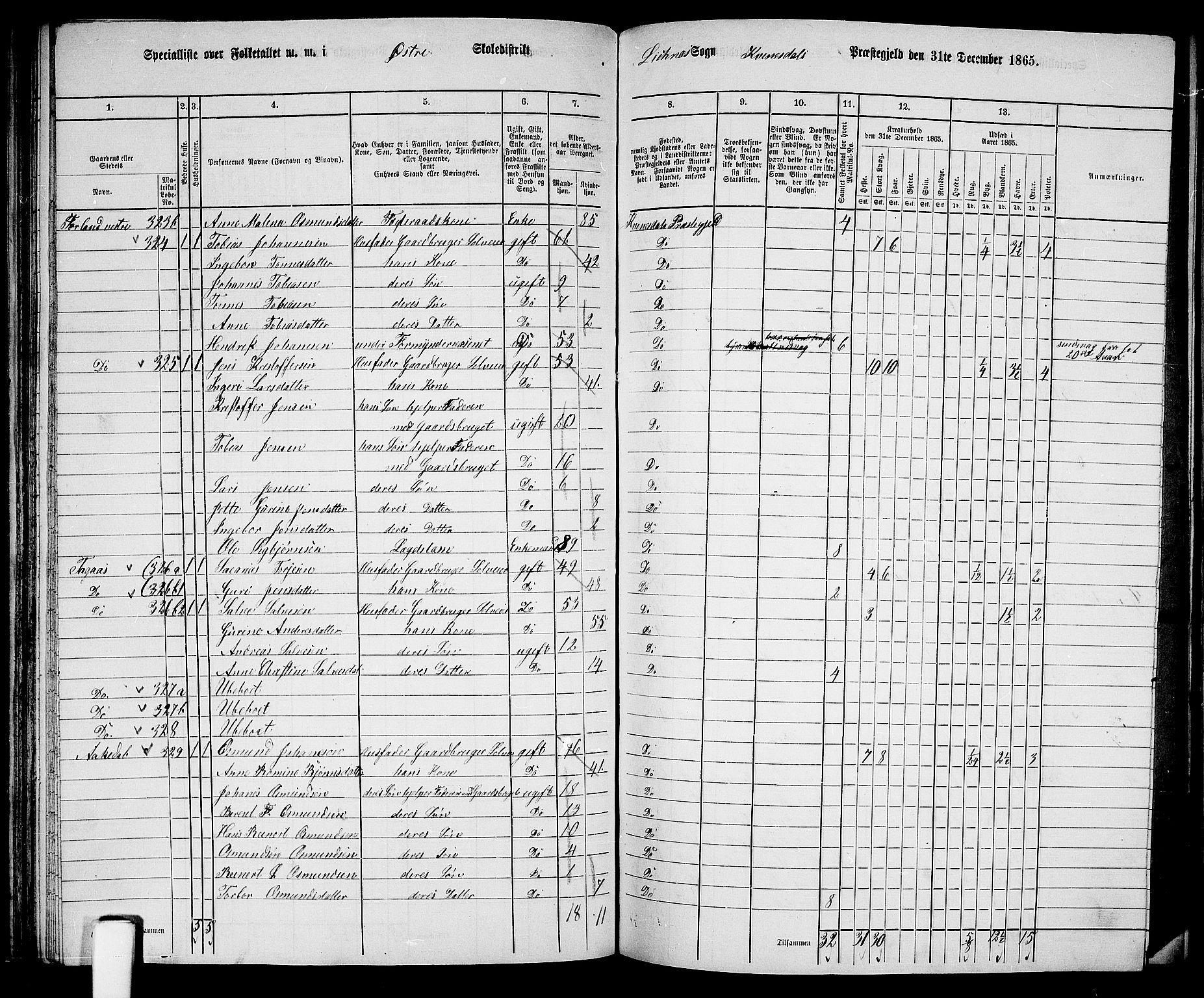 RA, 1865 census for Kvinesdal, 1865, p. 85