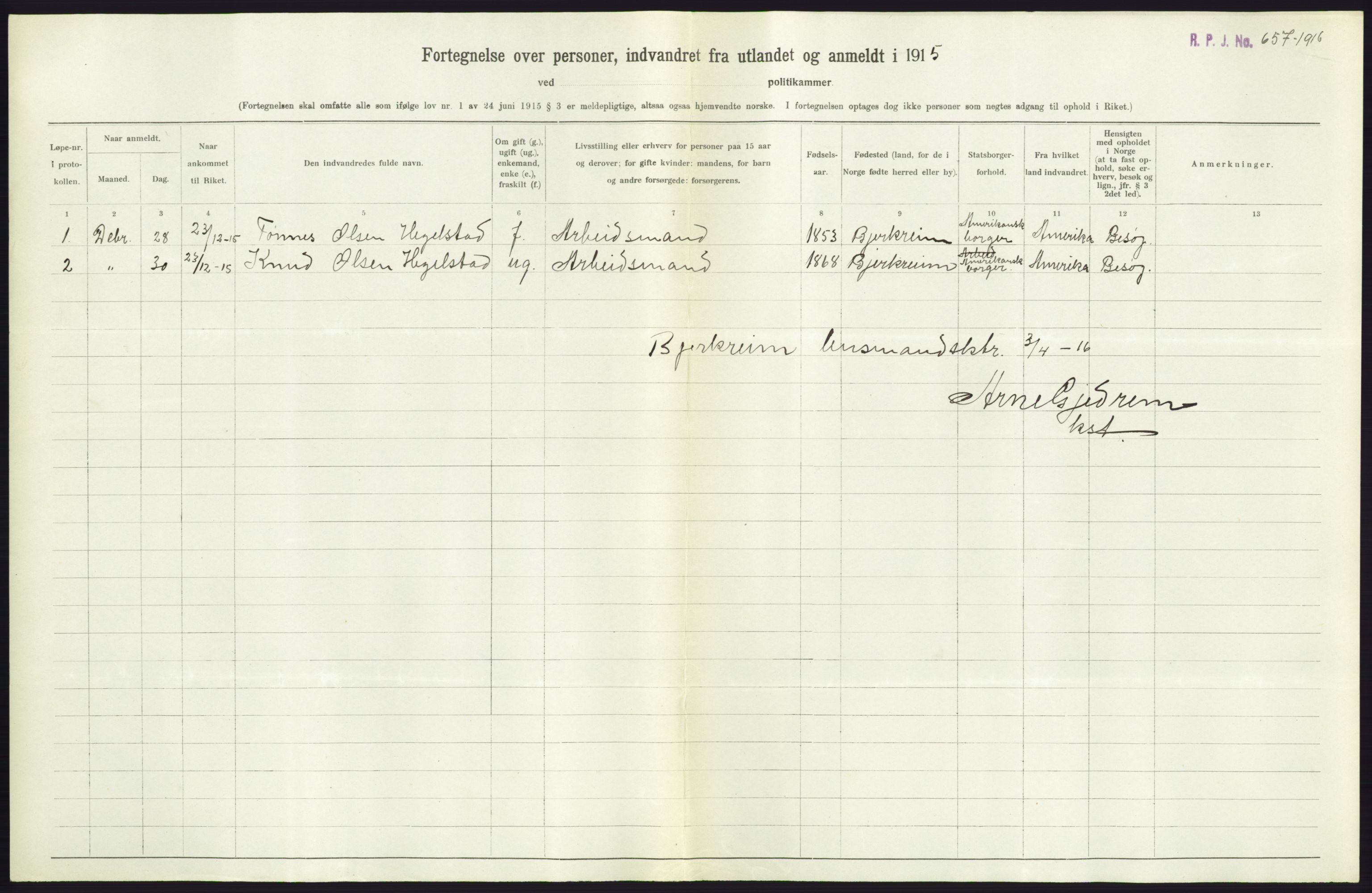 Statistisk sentralbyrå, Sosioøkonomiske emner, Folketellinger, boliger og boforhold, AV/RA-S-2231/F/Fa/L0001: Innvandring. Navn/fylkesvis, 1915, p. 374