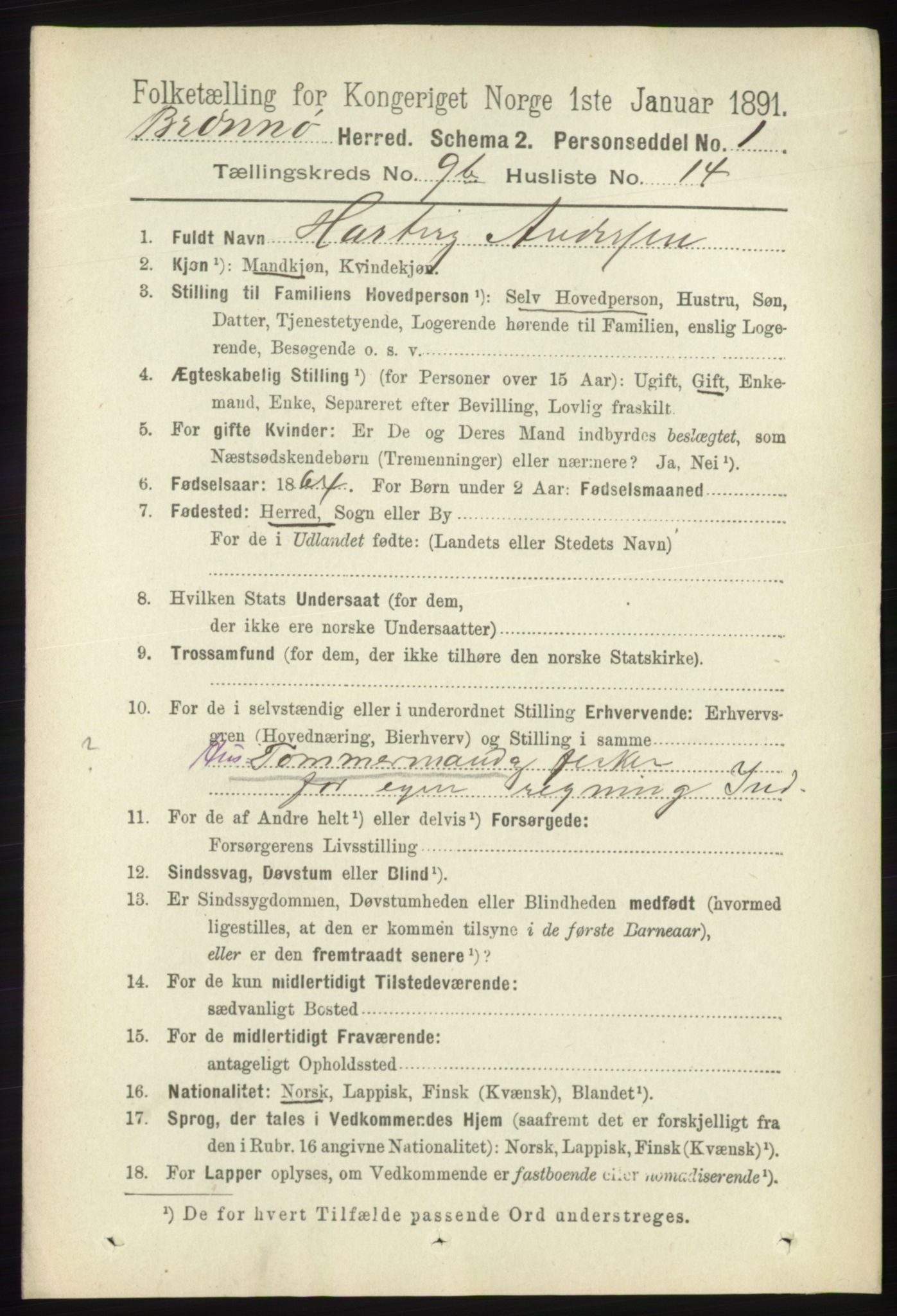 RA, 1891 census for 1814 Brønnøy, 1891, p. 5499