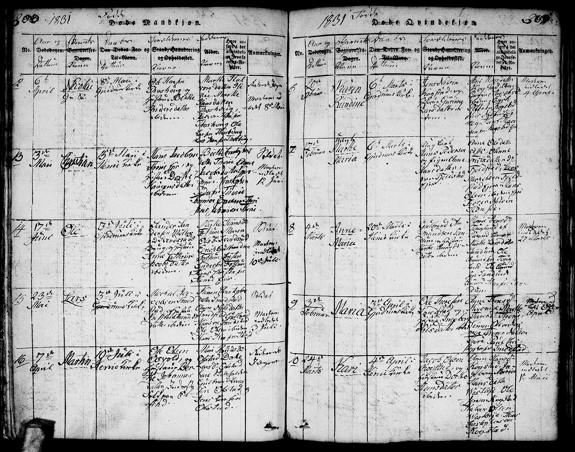 Gjerdrum prestekontor Kirkebøker, SAO/A-10412b/F/Fa/L0004: Parish register (official) no. I 4, 1816-1836, p. 300-301