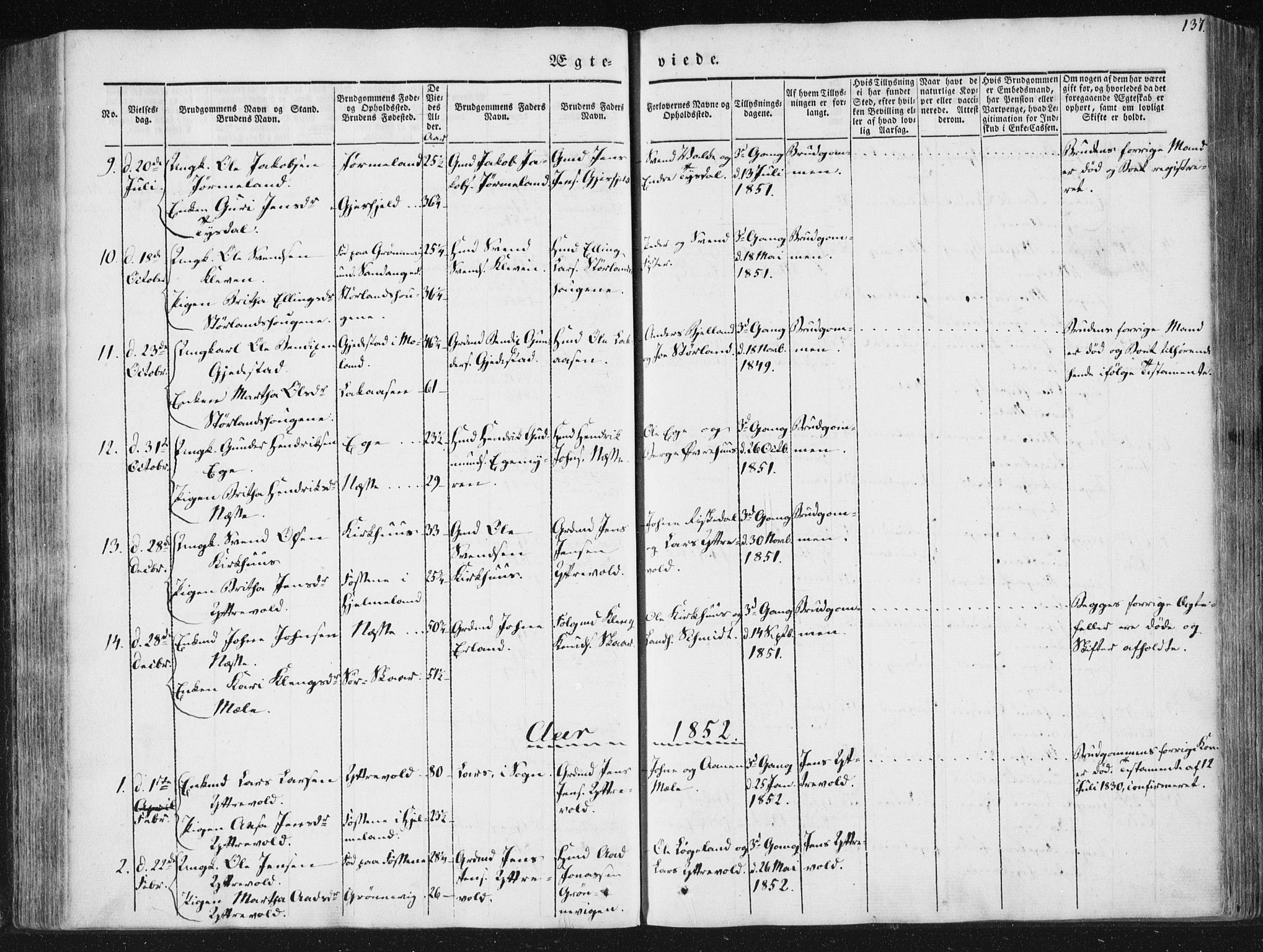 Hjelmeland sokneprestkontor, AV/SAST-A-101843/01/IV/L0008: Parish register (official) no. A 8, 1842-1861, p. 137