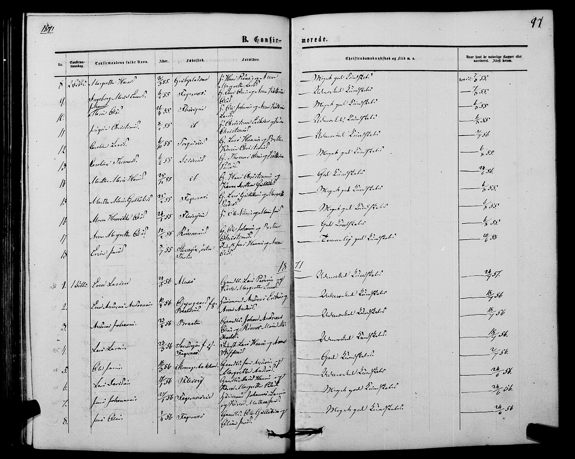 Hurdal prestekontor Kirkebøker, AV/SAO-A-10889/F/Fb/L0002: Parish register (official) no. II 2, 1860-1877, p. 97