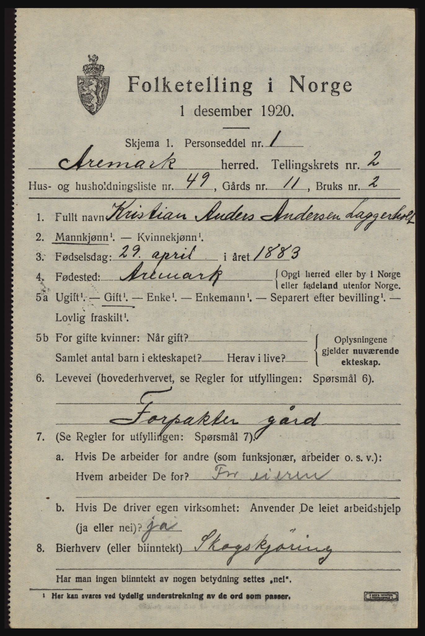 SAO, 1920 census for Aremark, 1920, p. 2121