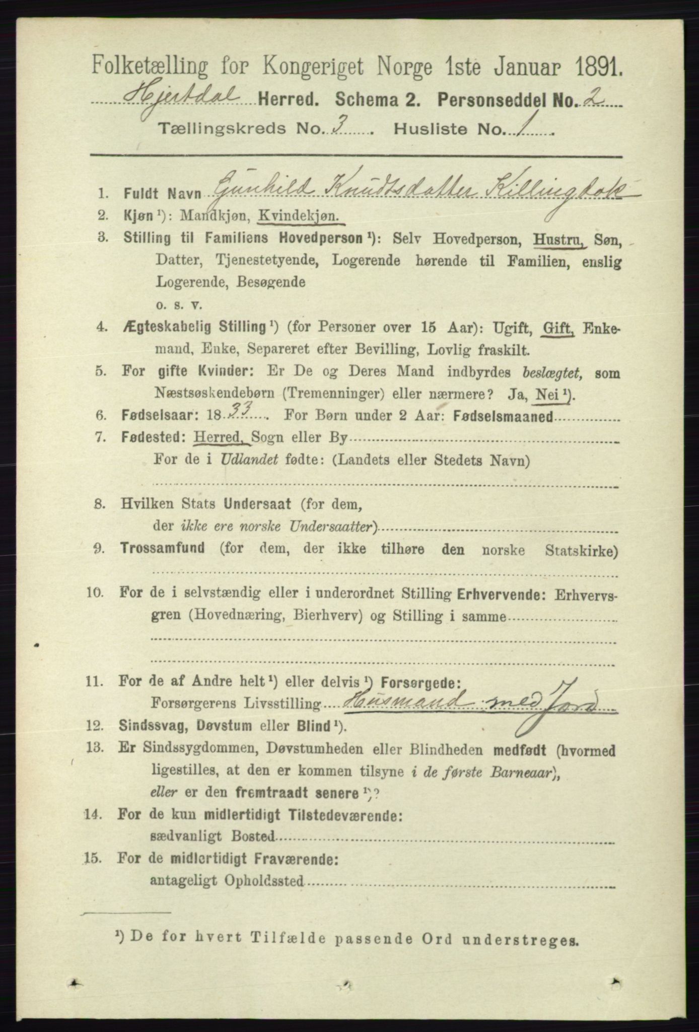 RA, 1891 census for 0827 Hjartdal, 1891, p. 1052