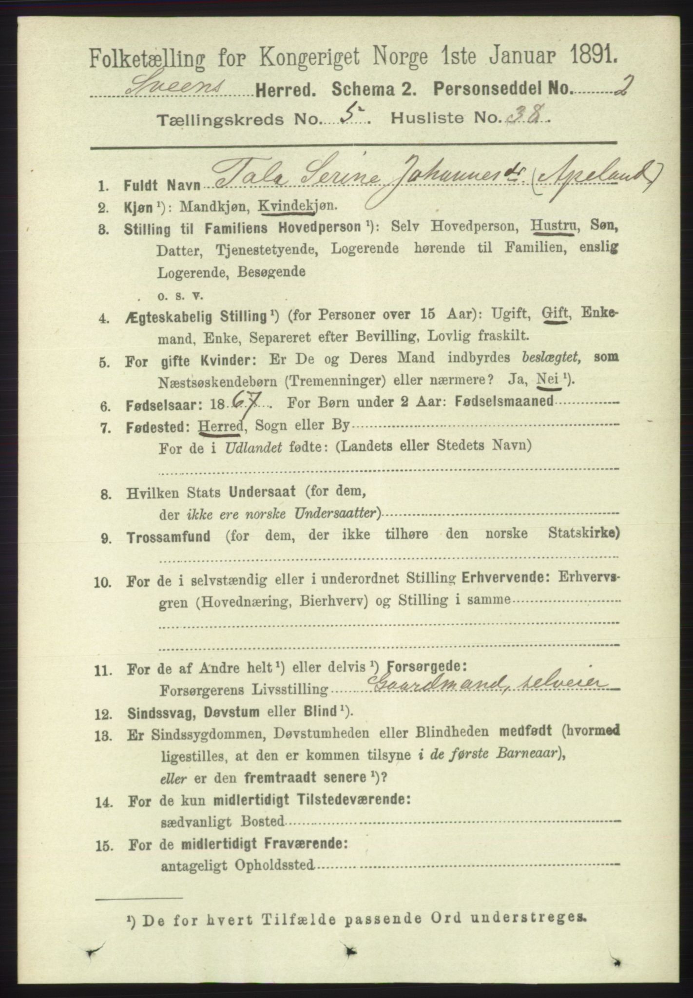 RA, 1891 census for 1216 Sveio, 1891, p. 1666