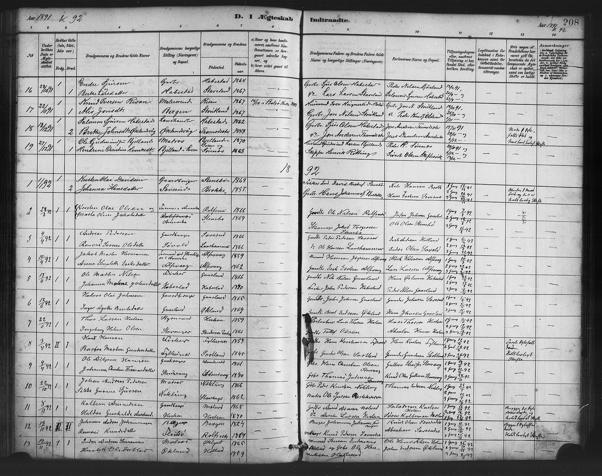Finnås sokneprestembete, SAB/A-99925/H/Ha/Haa/Haac/L0001: Parish register (official) no. C 1, 1881-1894, p. 208
