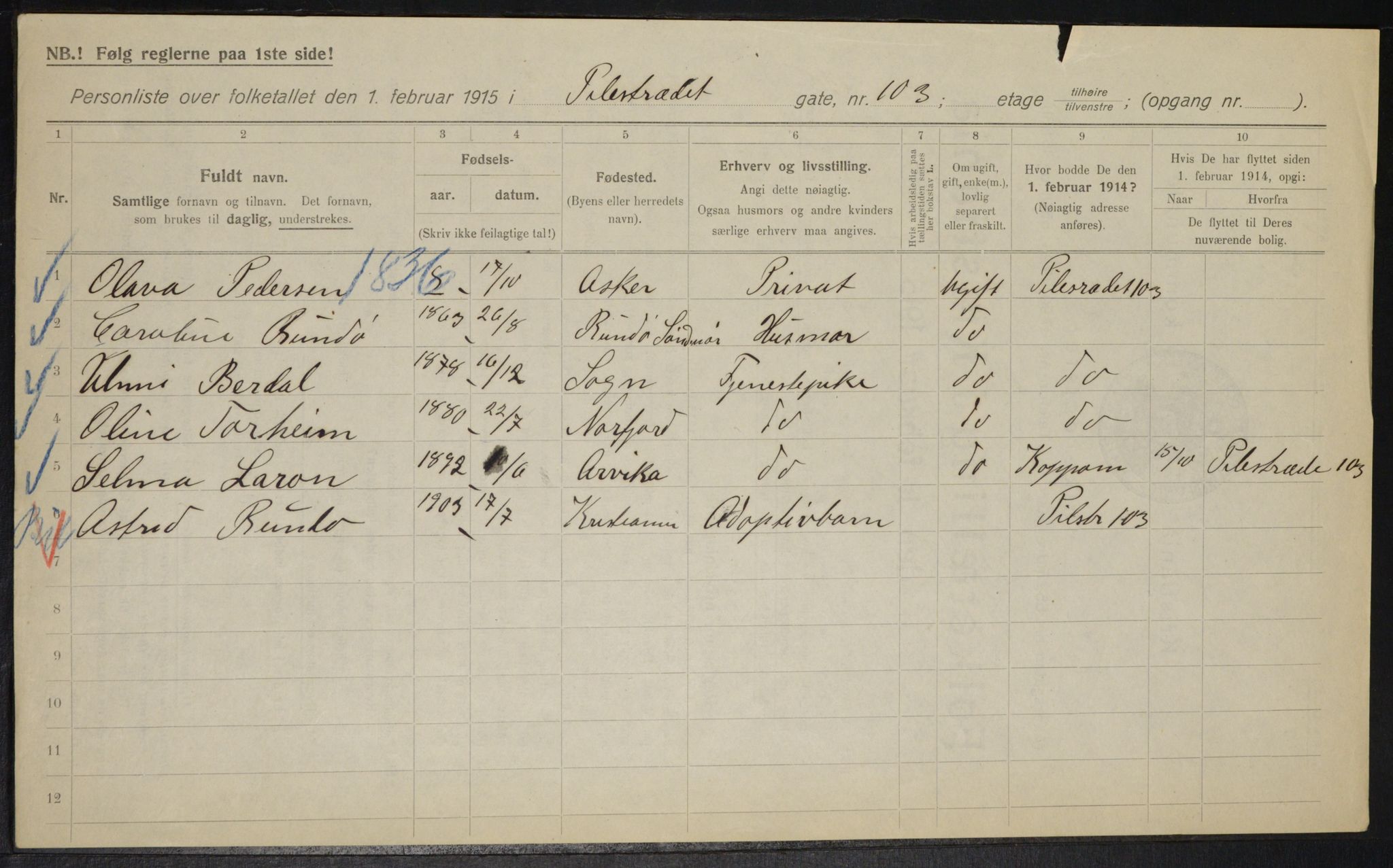 OBA, Municipal Census 1915 for Kristiania, 1915, p. 79585