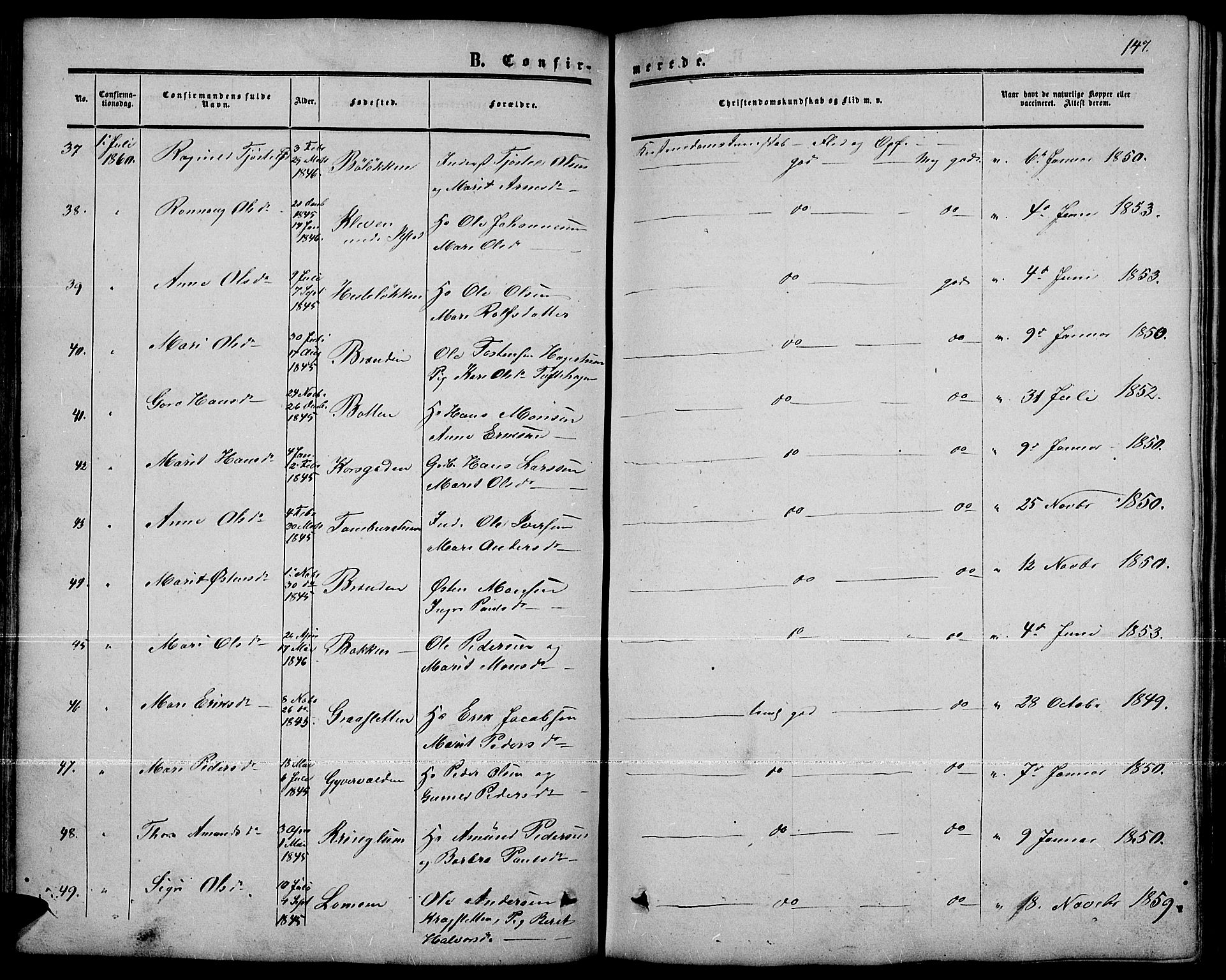 Nord-Fron prestekontor, AV/SAH-PREST-080/H/Ha/Hab/L0001: Parish register (copy) no. 1, 1851-1883, p. 147