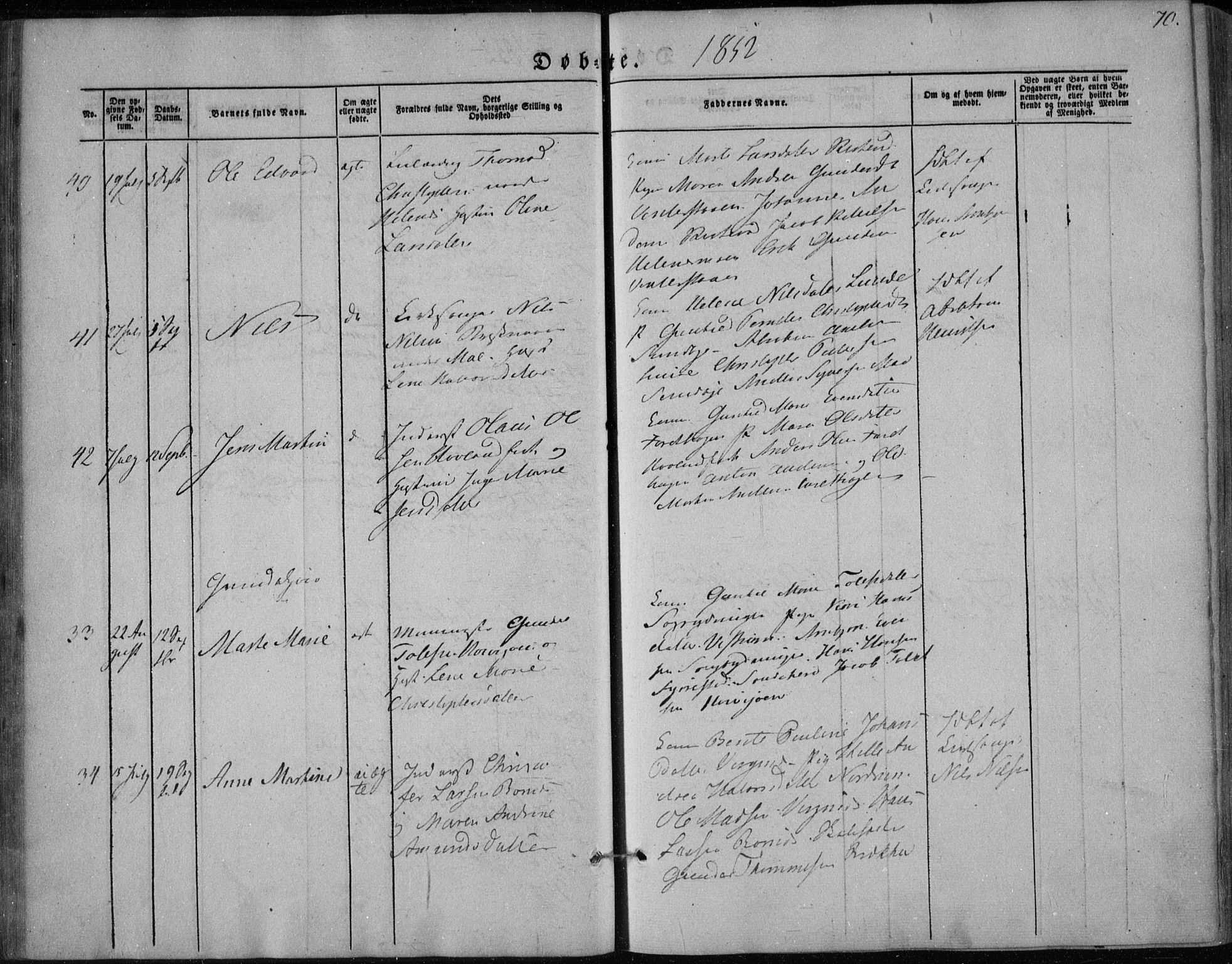 Hedrum kirkebøker, AV/SAKO-A-344/F/Fa/L0006: Parish register (official) no. I 6, 1849-1857, p. 70