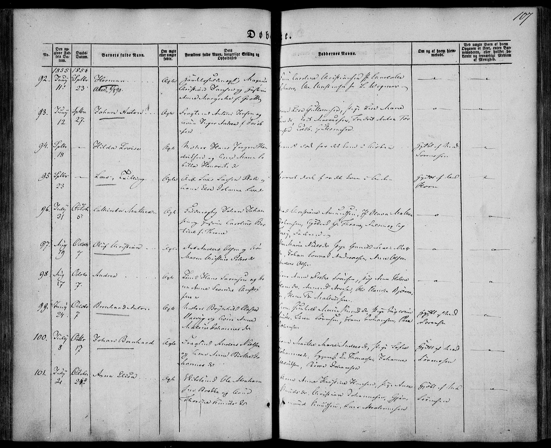 Larvik kirkebøker, AV/SAKO-A-352/F/Fa/L0003: Parish register (official) no. I 3, 1848-1856, p. 107