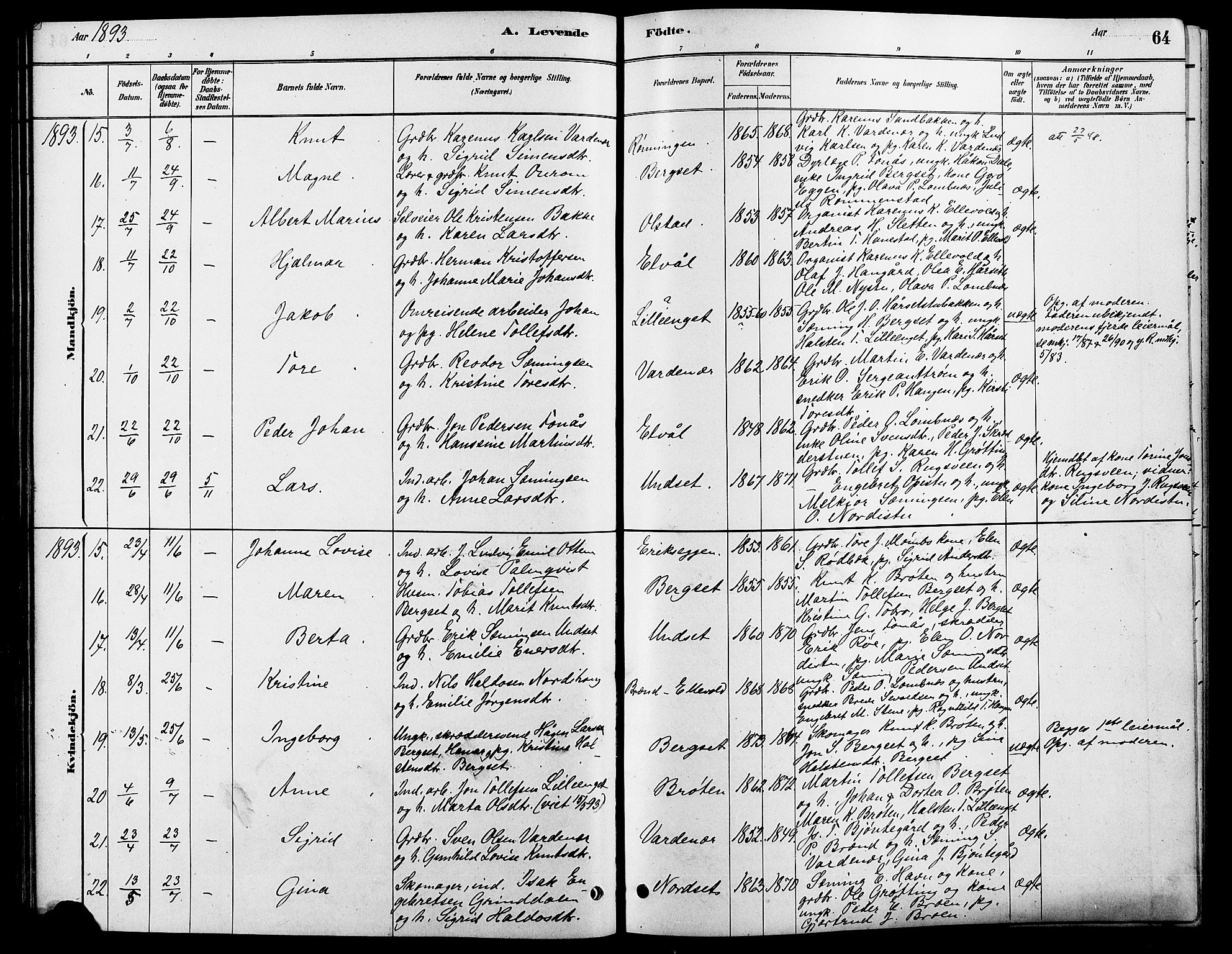 Rendalen prestekontor, SAH/PREST-054/H/Ha/Hab/L0003: Parish register (copy) no. 3, 1879-1904, p. 64