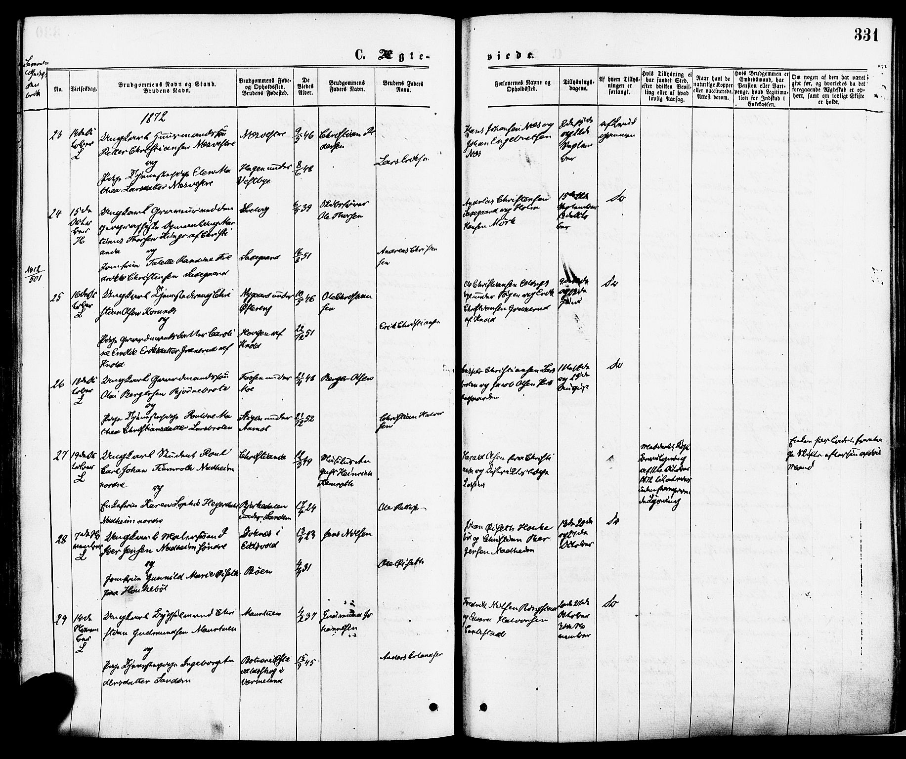 Høland prestekontor Kirkebøker, AV/SAO-A-10346a/F/Fa/L0012.a: Parish register (official) no. I 12A, 1869-1879, p. 331