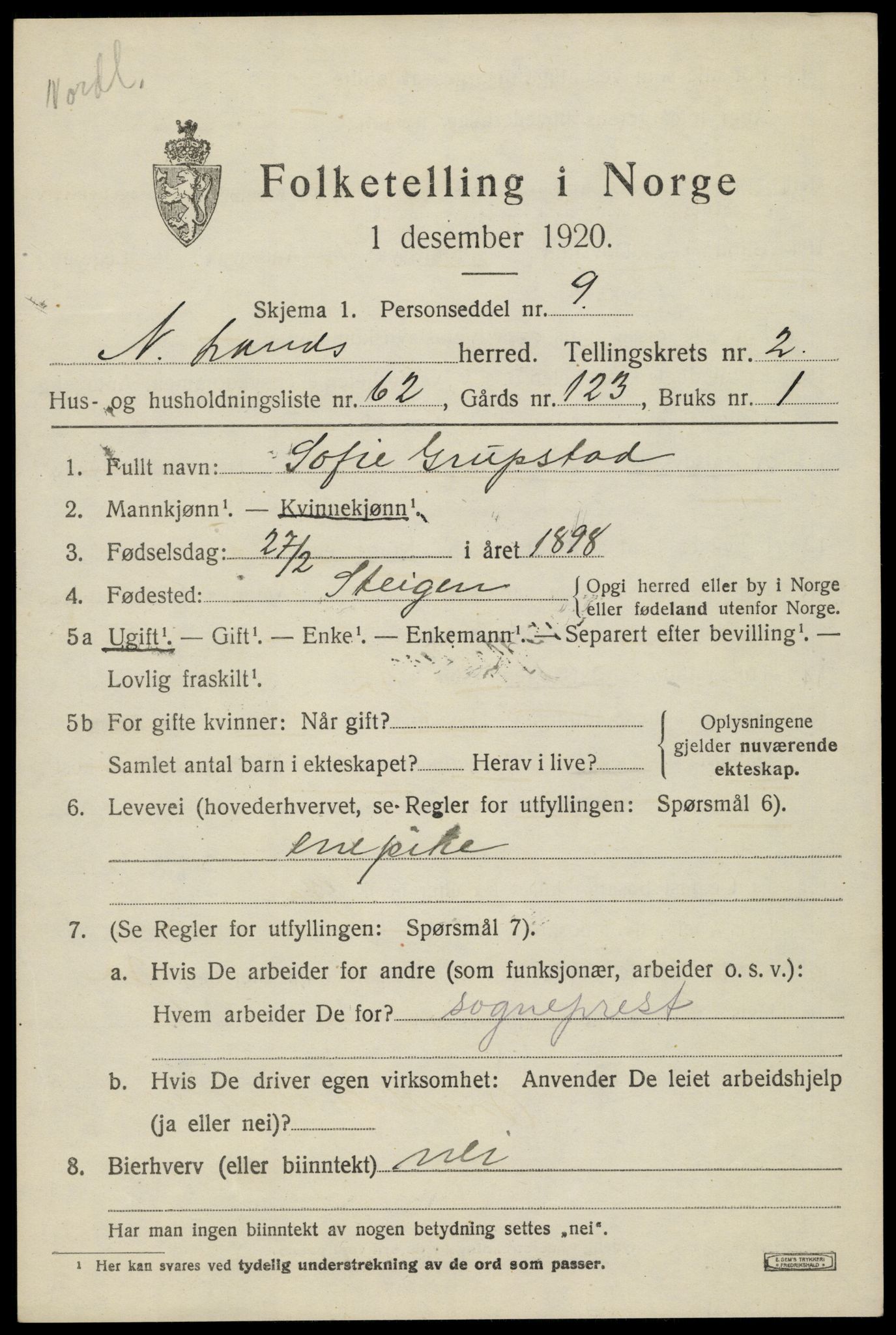 SAH, 1920 census for Nordre Land, 1920, p. 2244