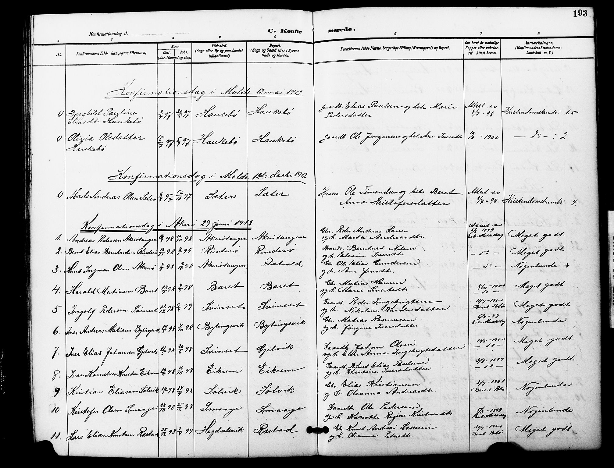 Ministerialprotokoller, klokkerbøker og fødselsregistre - Møre og Romsdal, SAT/A-1454/560/L0725: Parish register (copy) no. 560C02, 1895-1930, p. 193